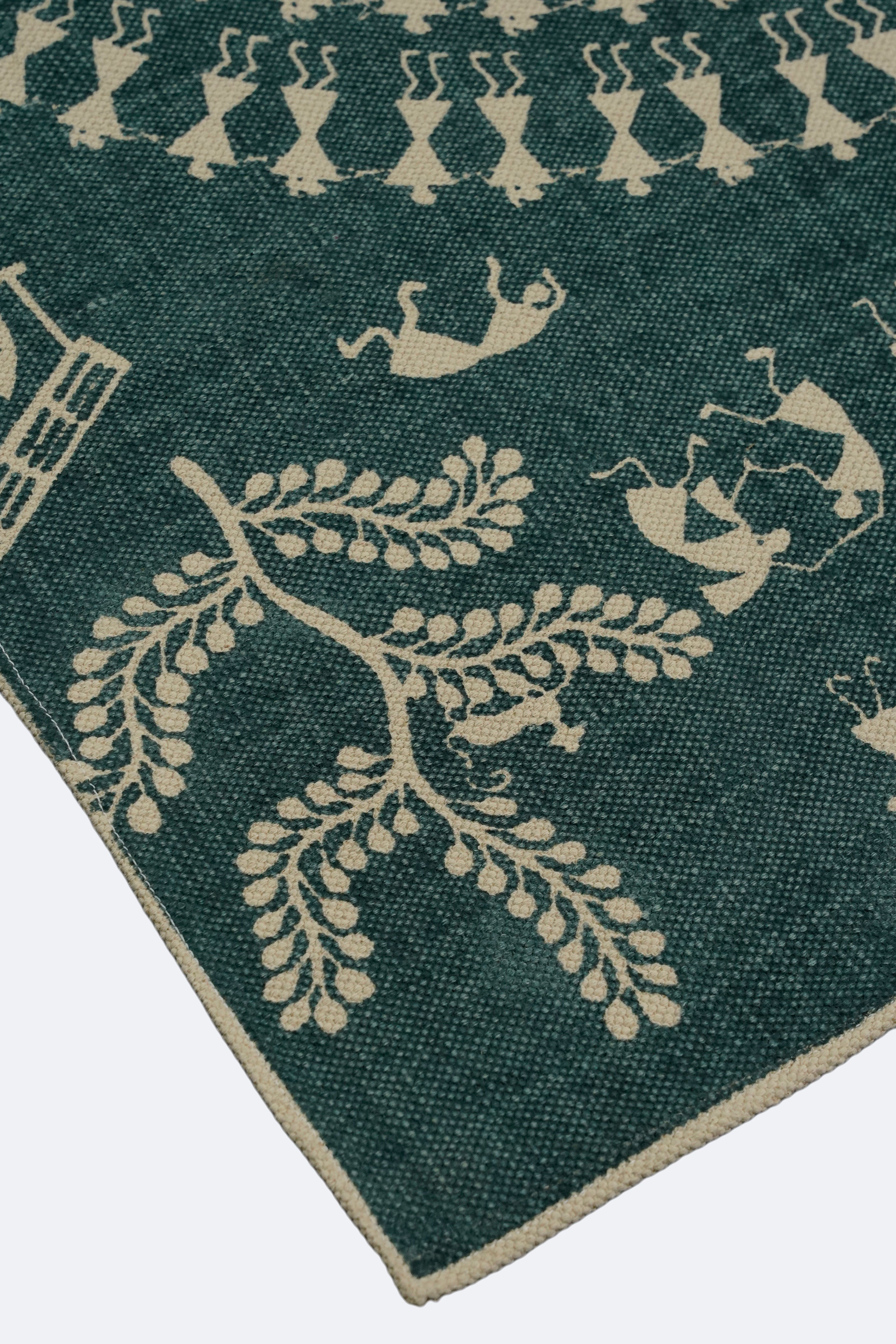 Tribal Circle Screen Printed Rug – Blue