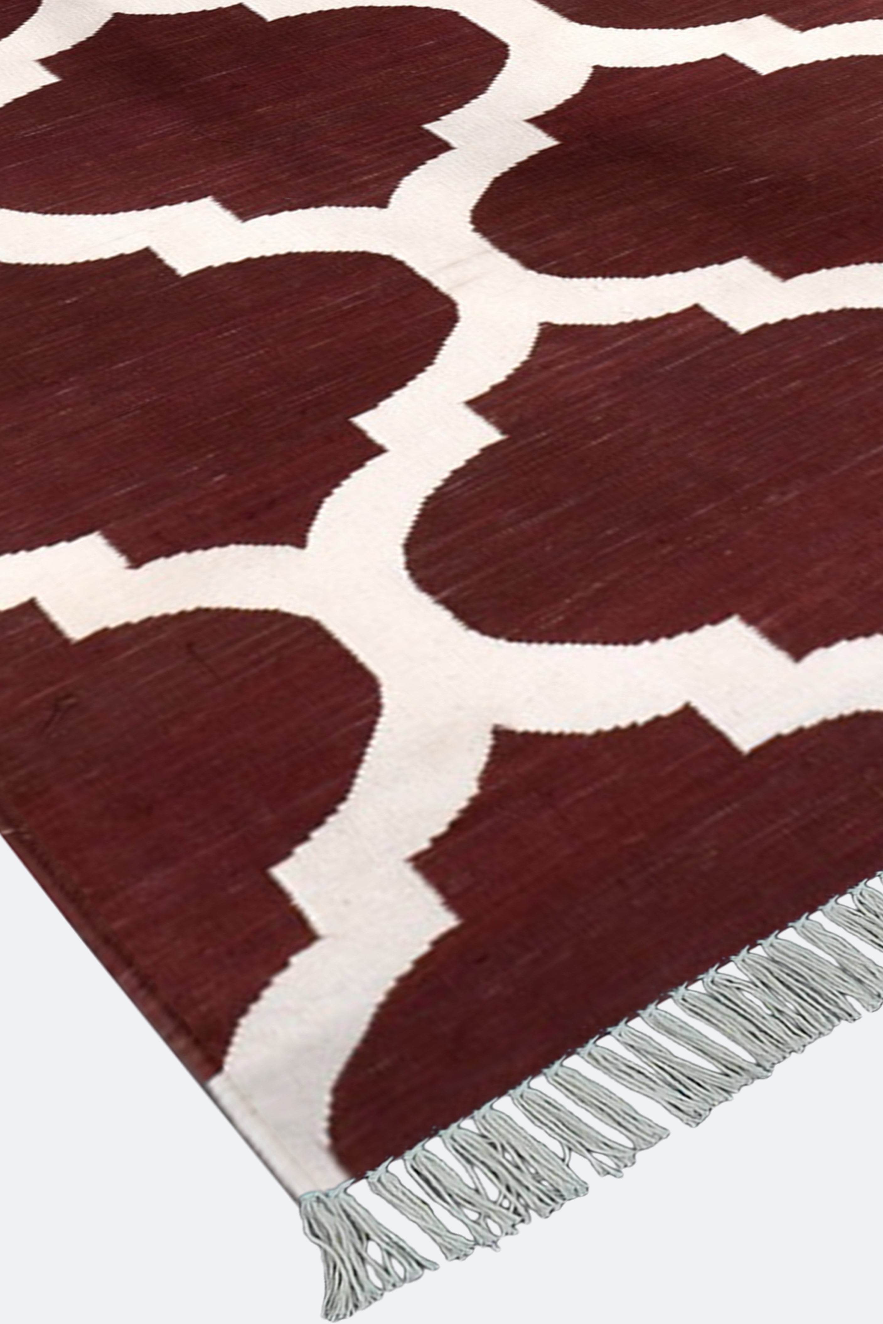 Crimson Trellis Handwoven Cotton Runner