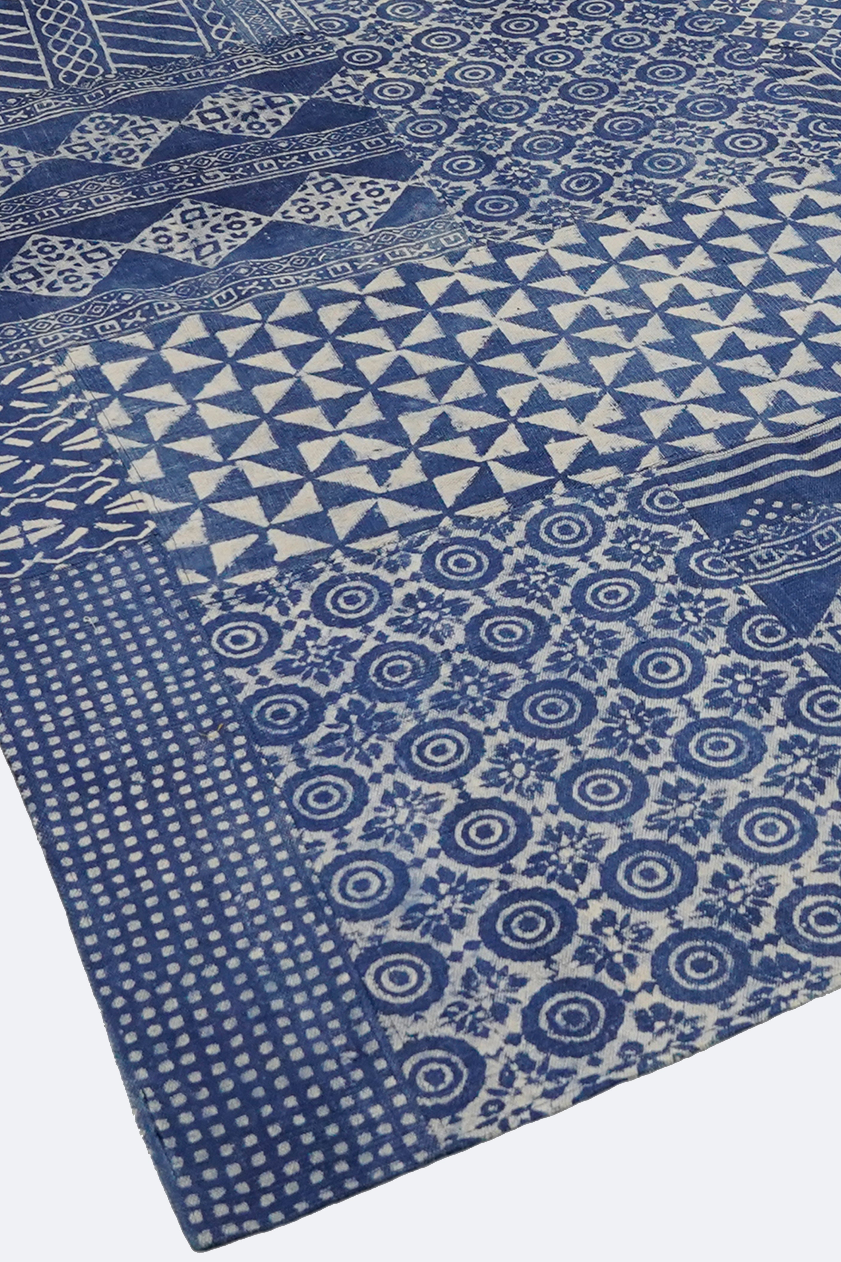 Indigo Block Print Patchwork Handmade Cotton Rug