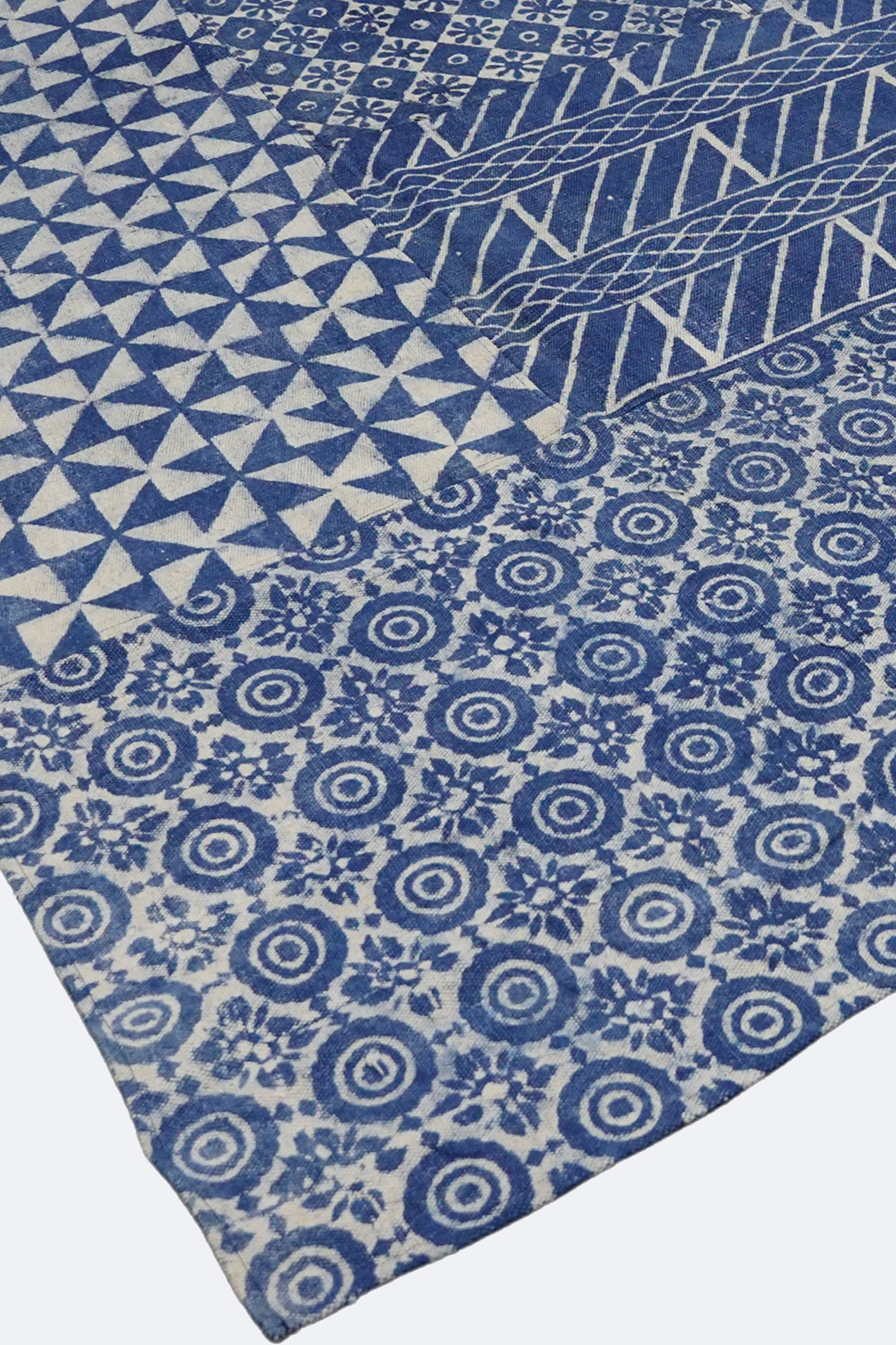 Indigo Geometry Patchwork Rug