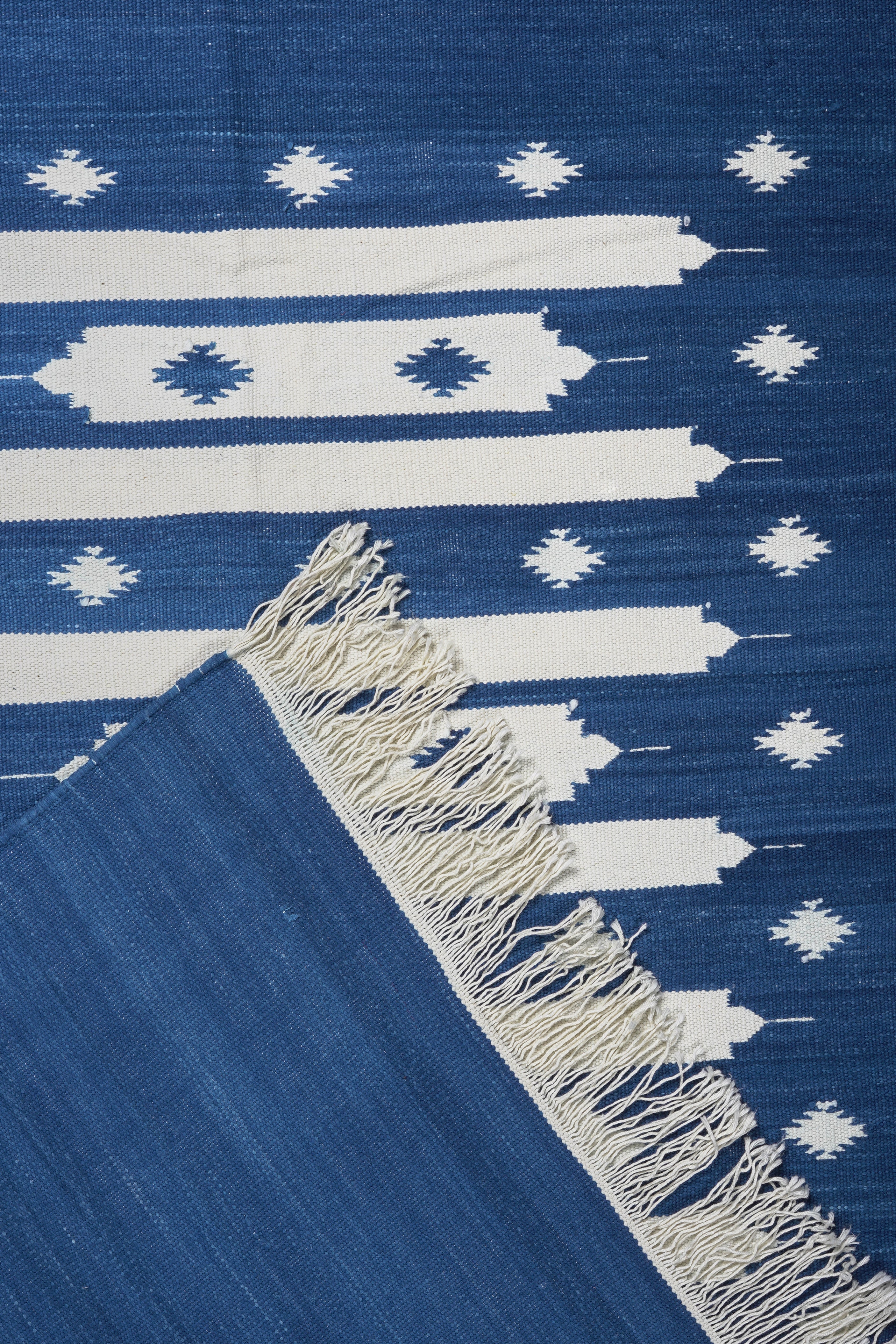 Indigo Geometric Handwoven Reversible Cotton Rug