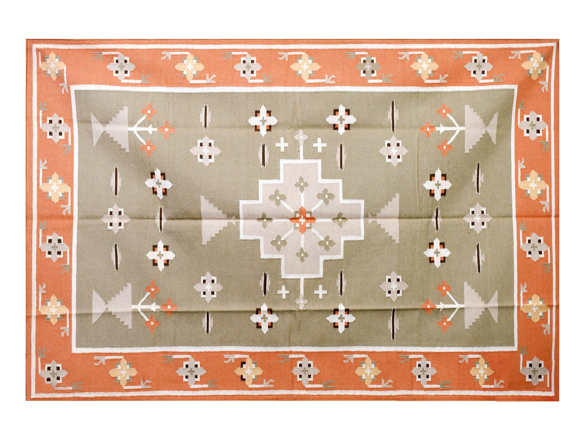 Handwoven Wool Rug – Pastel Medallion with Floral & Animal Motifs