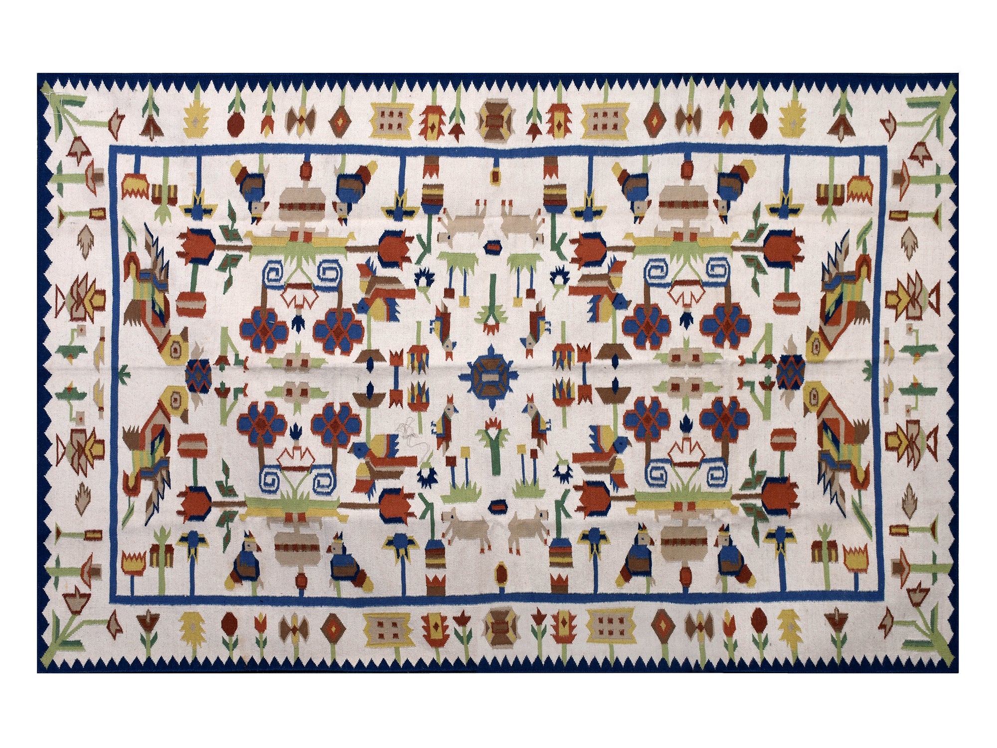 Handwoven Wool Rug – Safari Pictorial Dhurrie in Multicolor