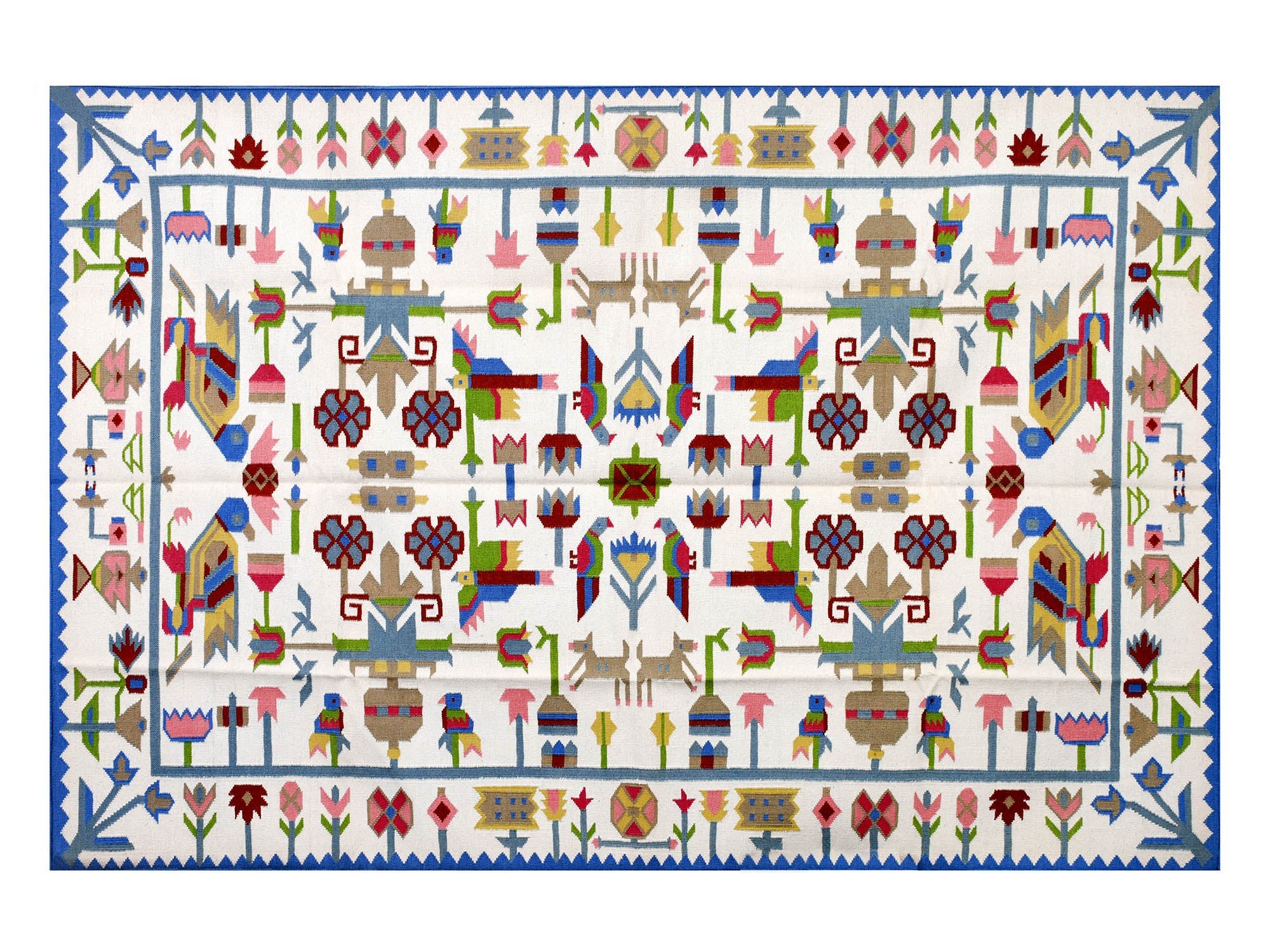 Handwoven Wool Rug – Safari Pictorial Dhurrie in Multicolor