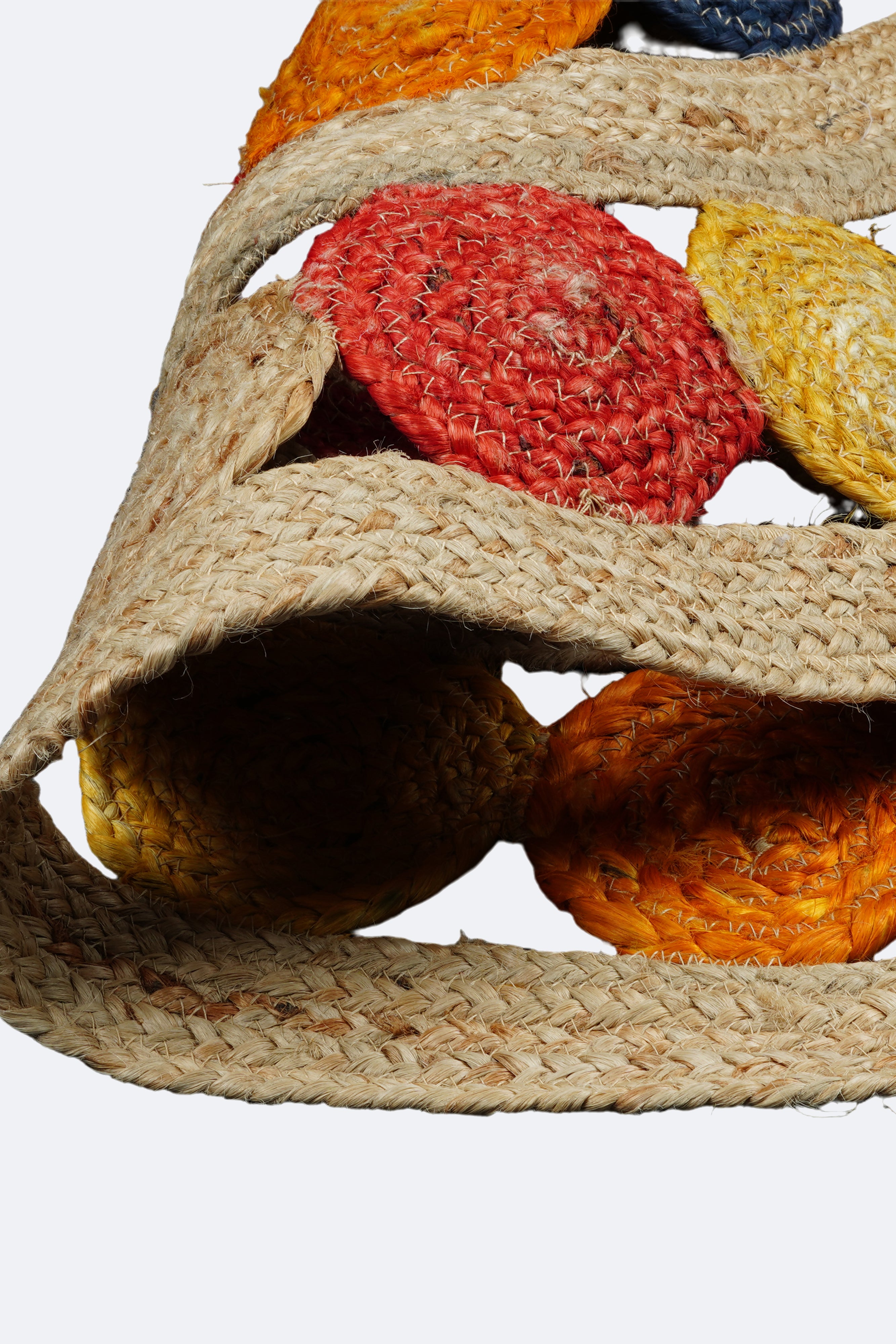 Multicolour Jute Circle Rug with Open Weave Design