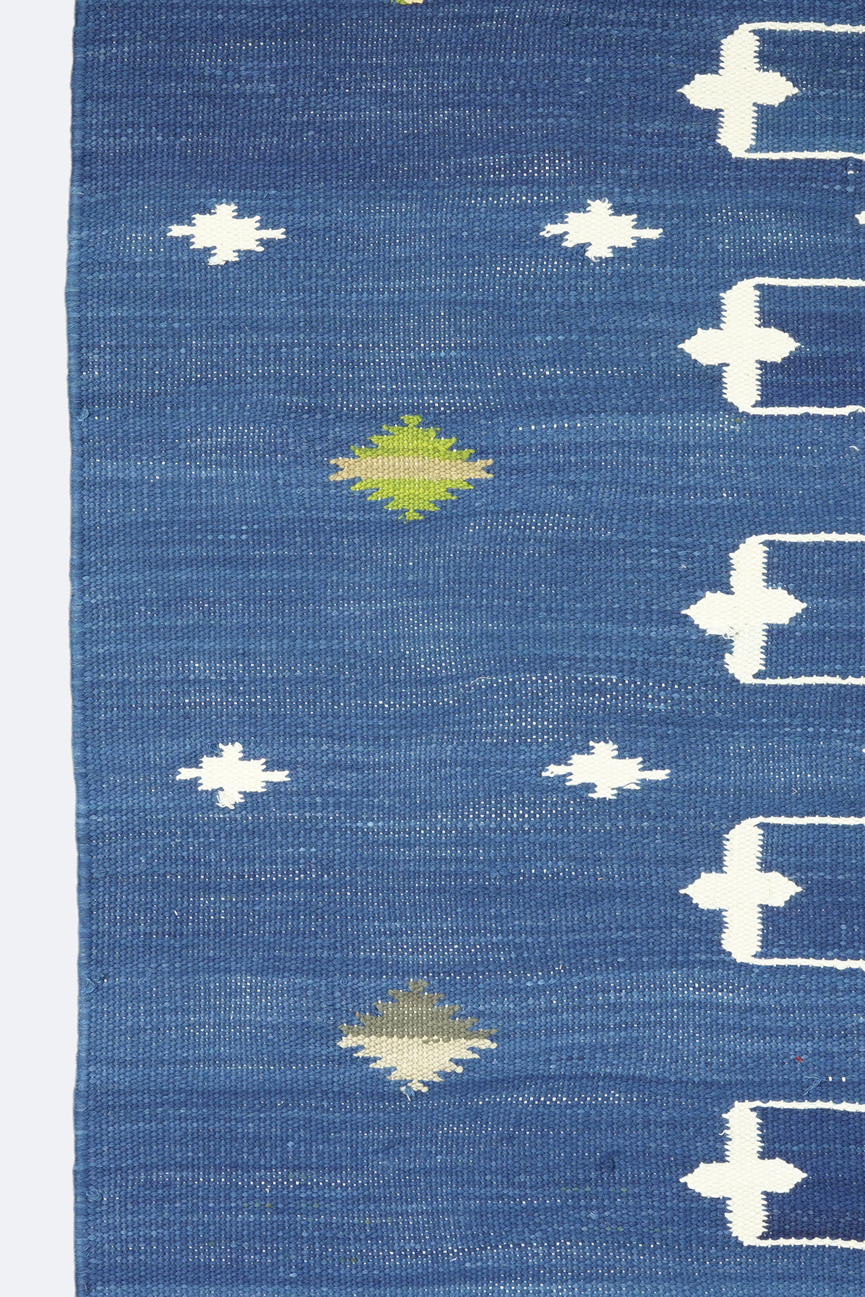 Blue Geometric Reversible Cotton Flatweave Rug