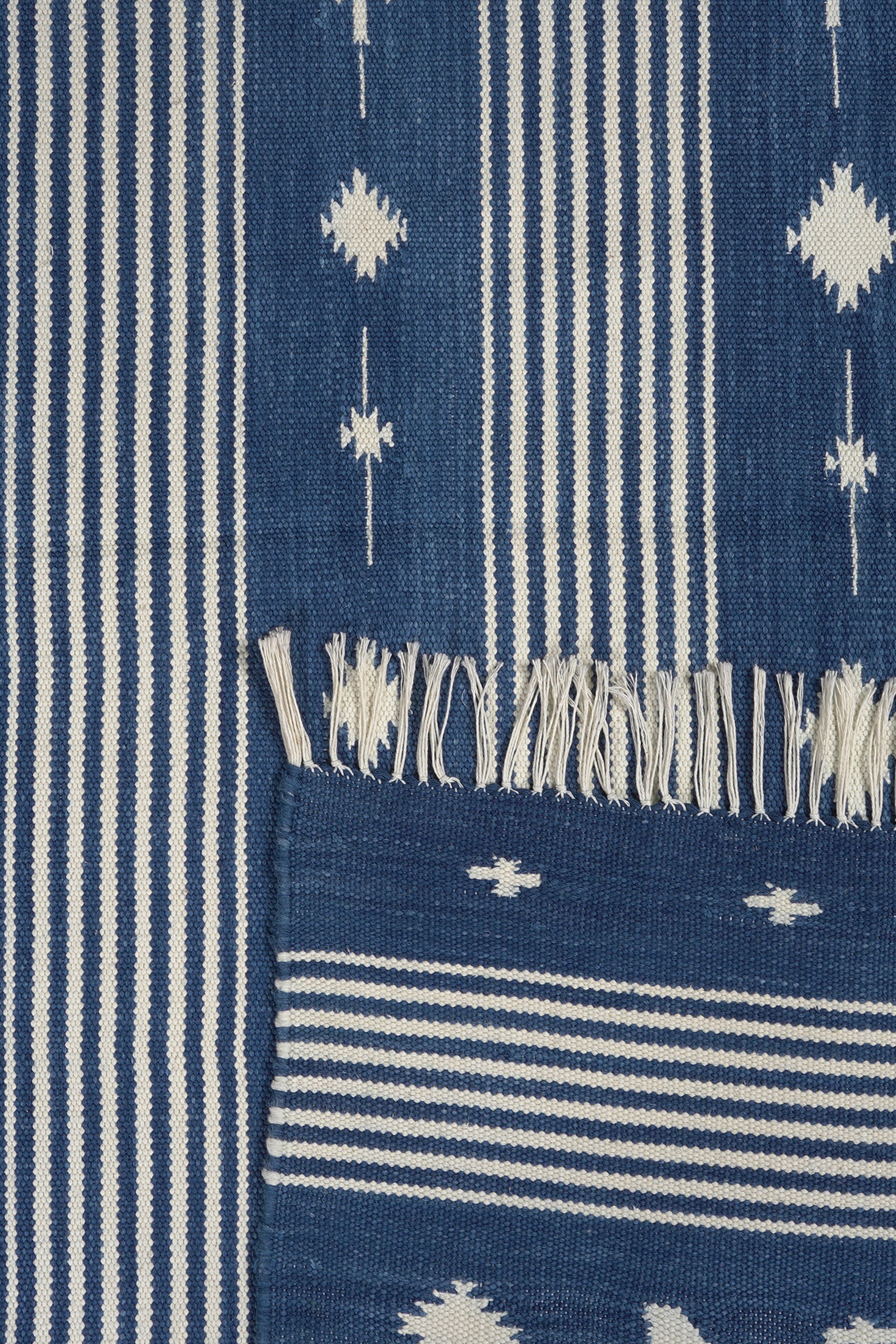 Reversible Blue Striped Handwoven Cotton Rug
