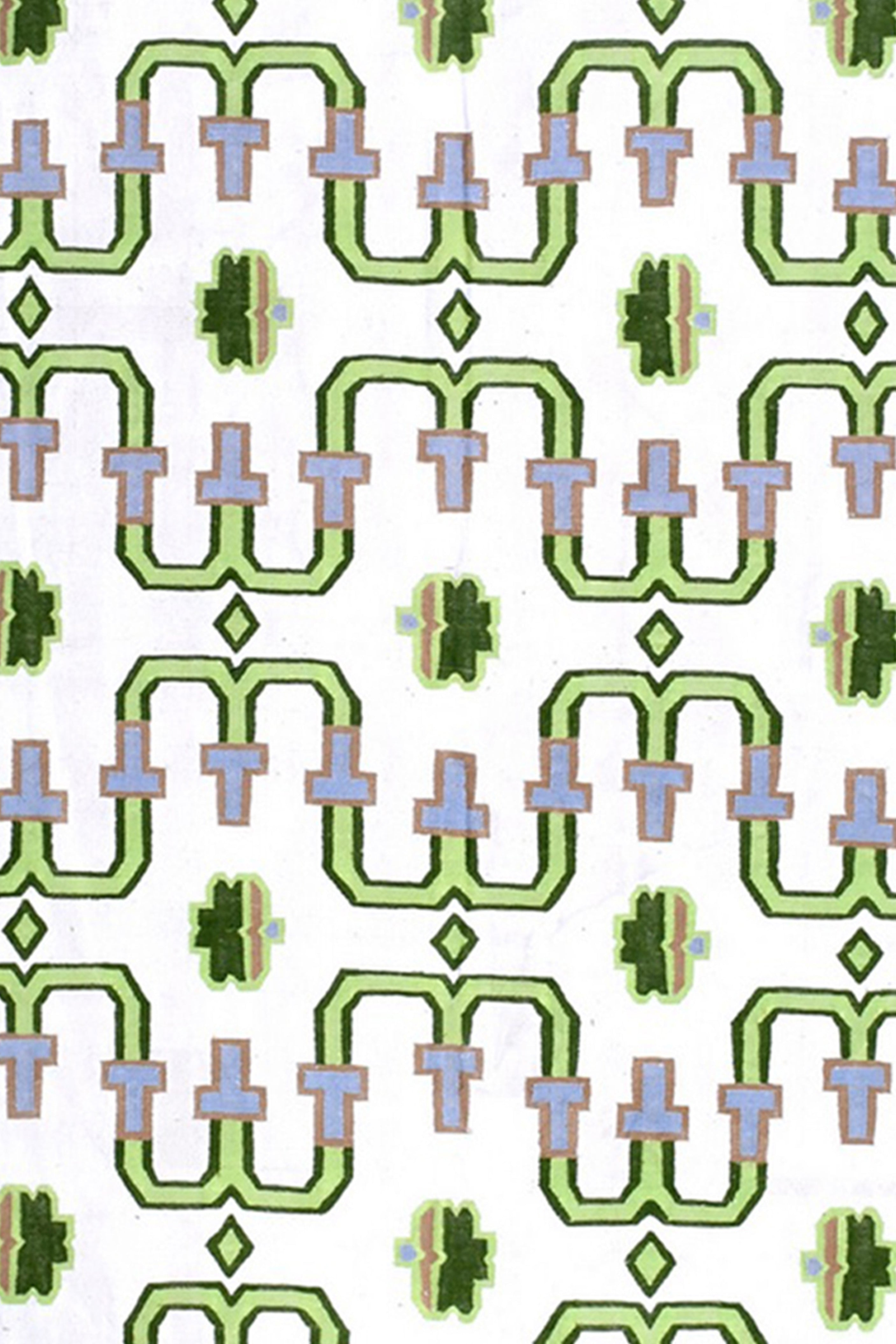 Green & White Geometric Handwoven Reversible Cotton Rug