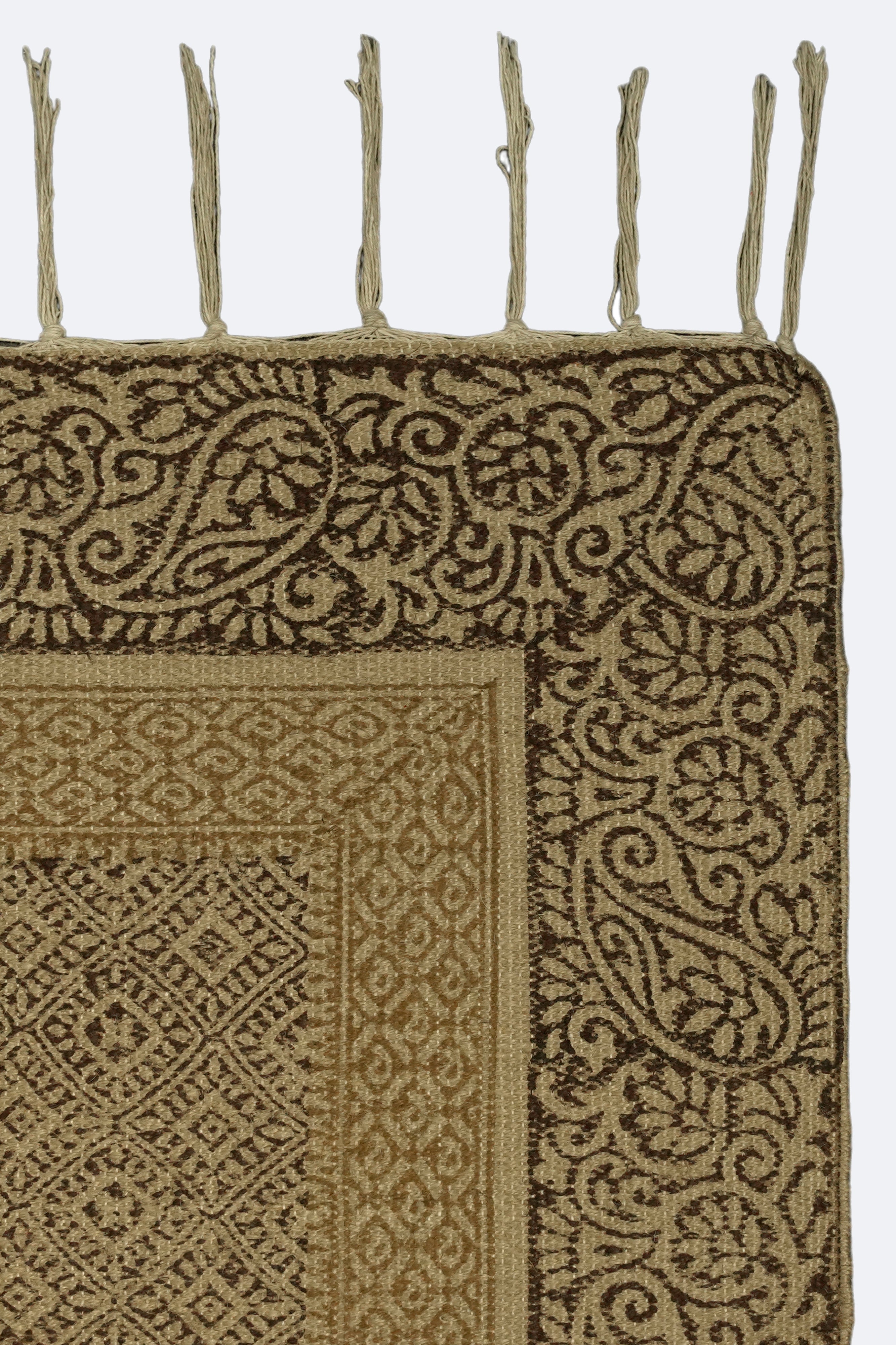 Paisley Border Block-Printed Jute Rug