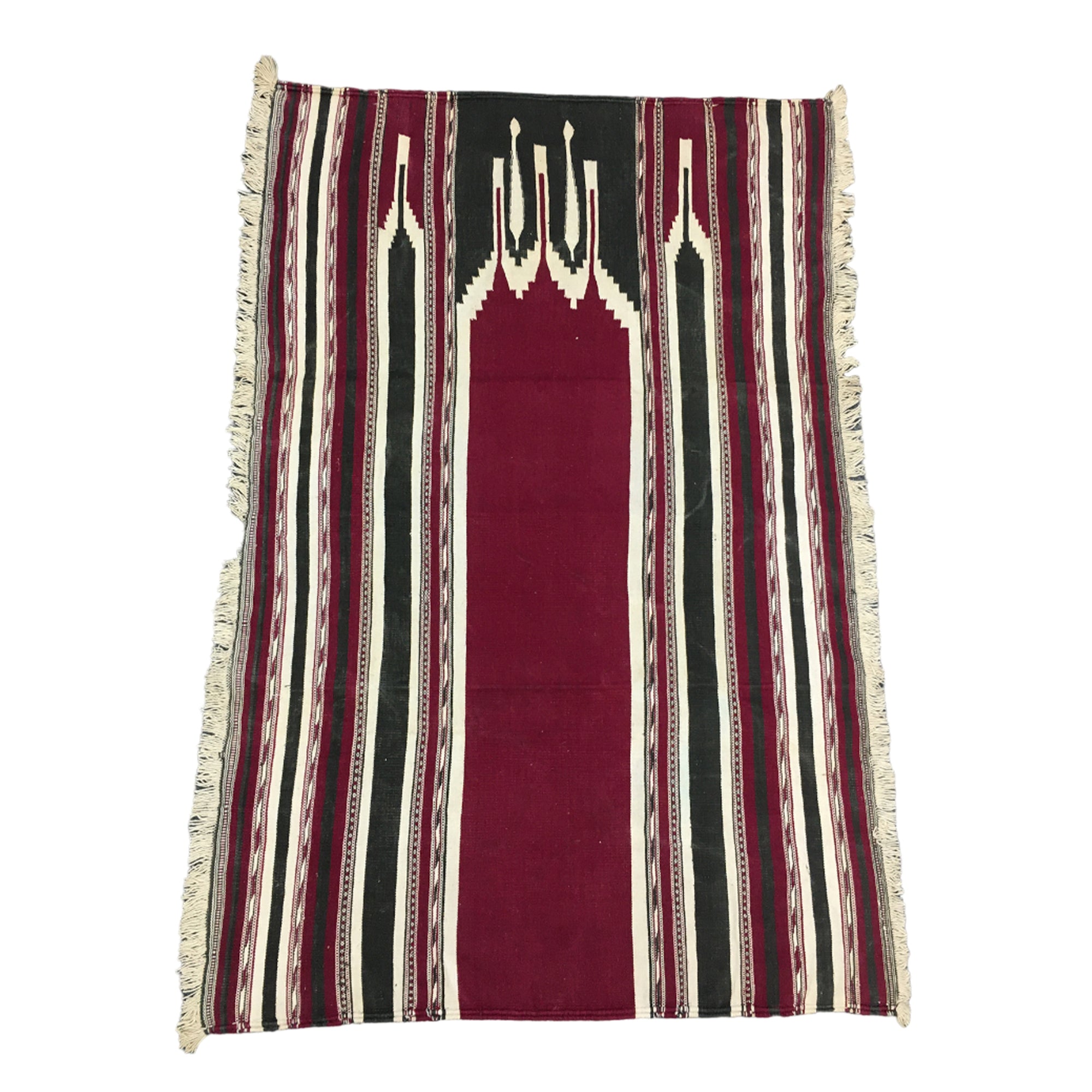 Compact Jainamz Prayer rug in Wine red and Olive green