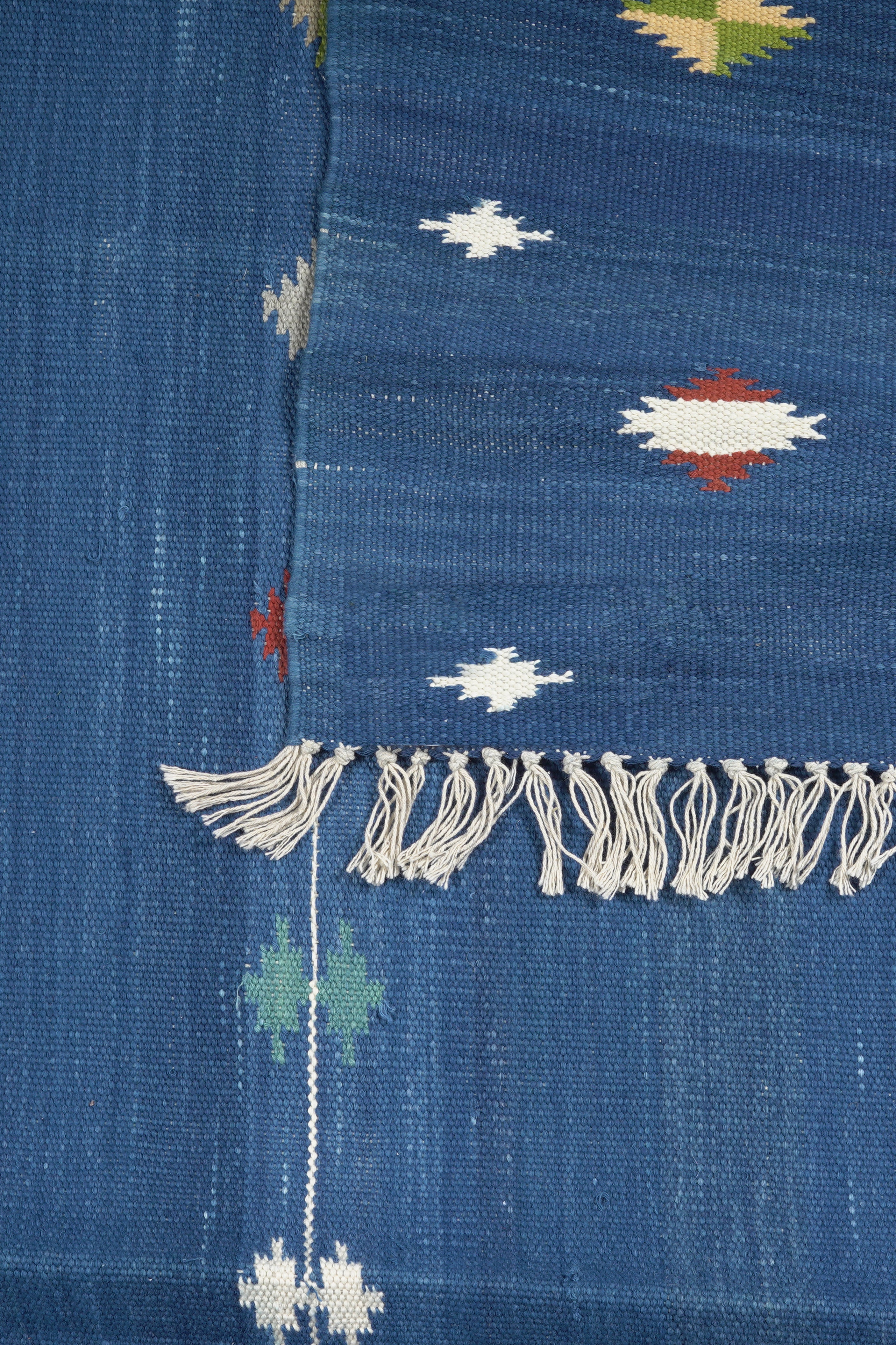 Blue Geometric Reversible Cotton Flatweave Rug