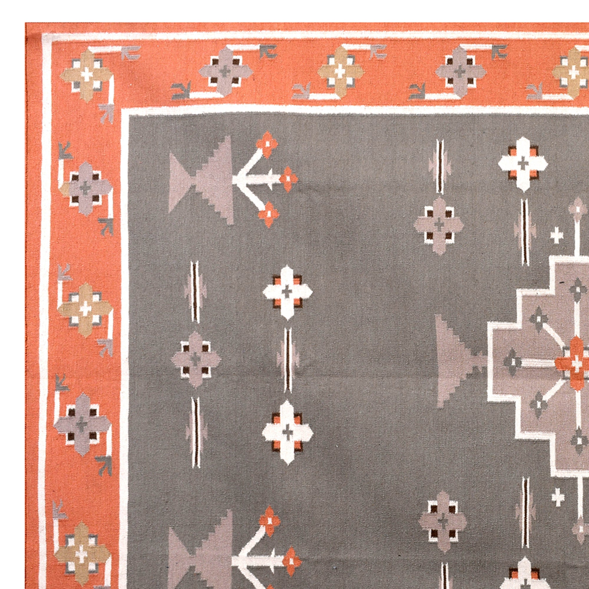 Handwoven Wool Rug – Large Gul Medallion with Terracotta Border