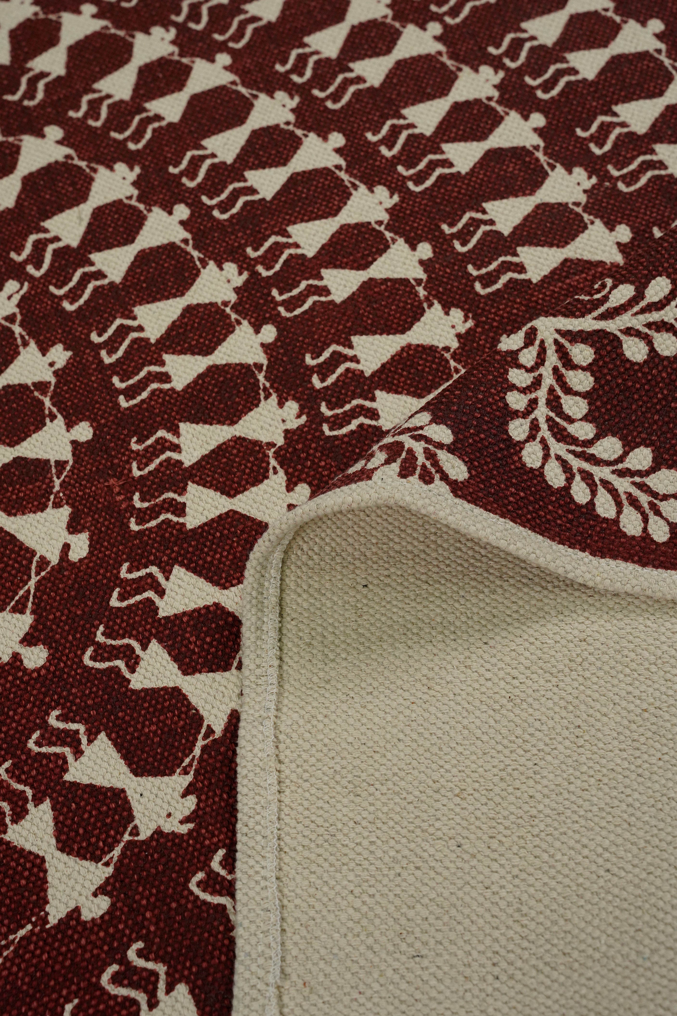 Tribal Circle Screen Printed Rug – Rust