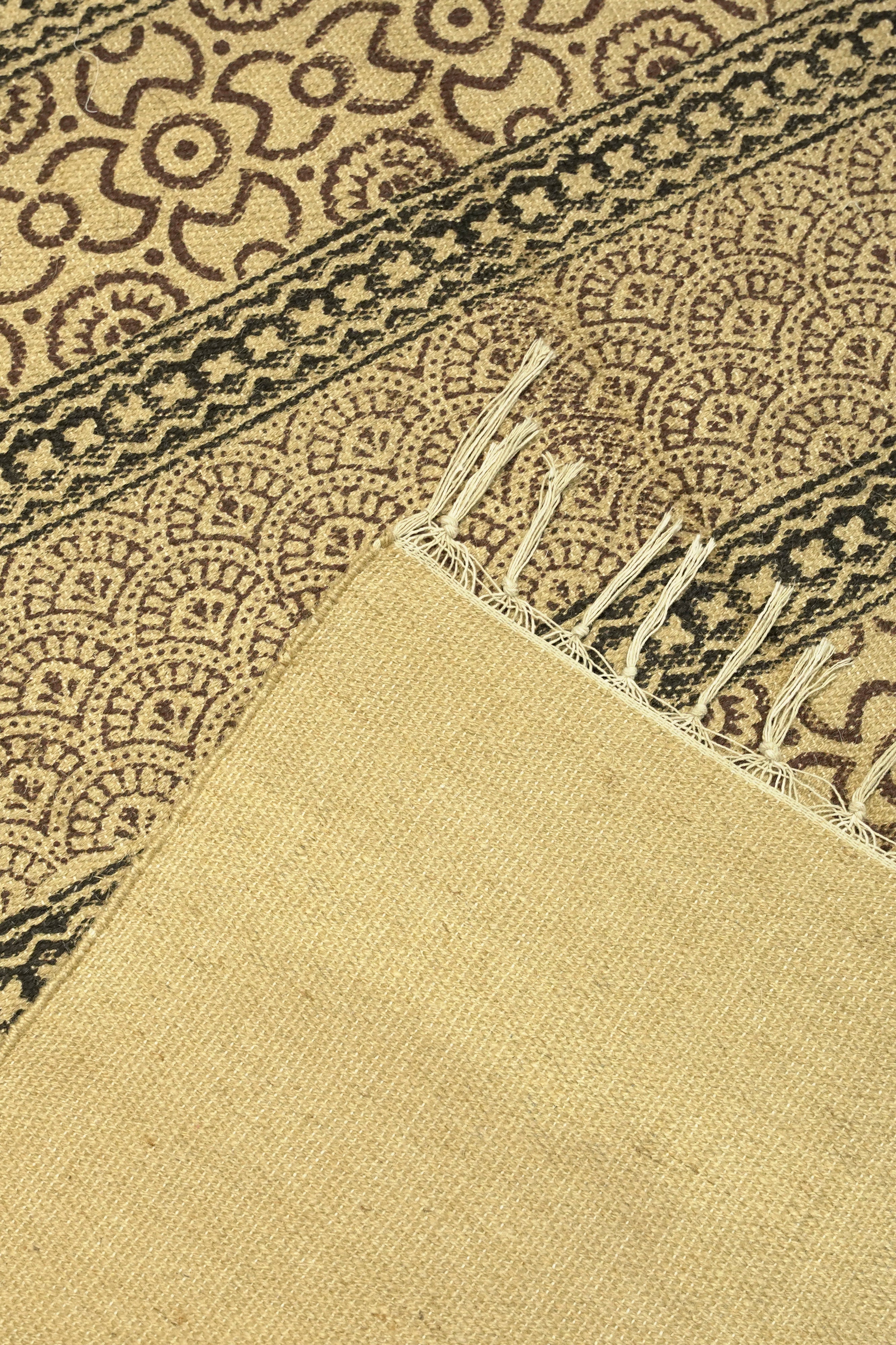 Heritage Stripe Block-Printed Jute Rug – Sand, Brown & Olive