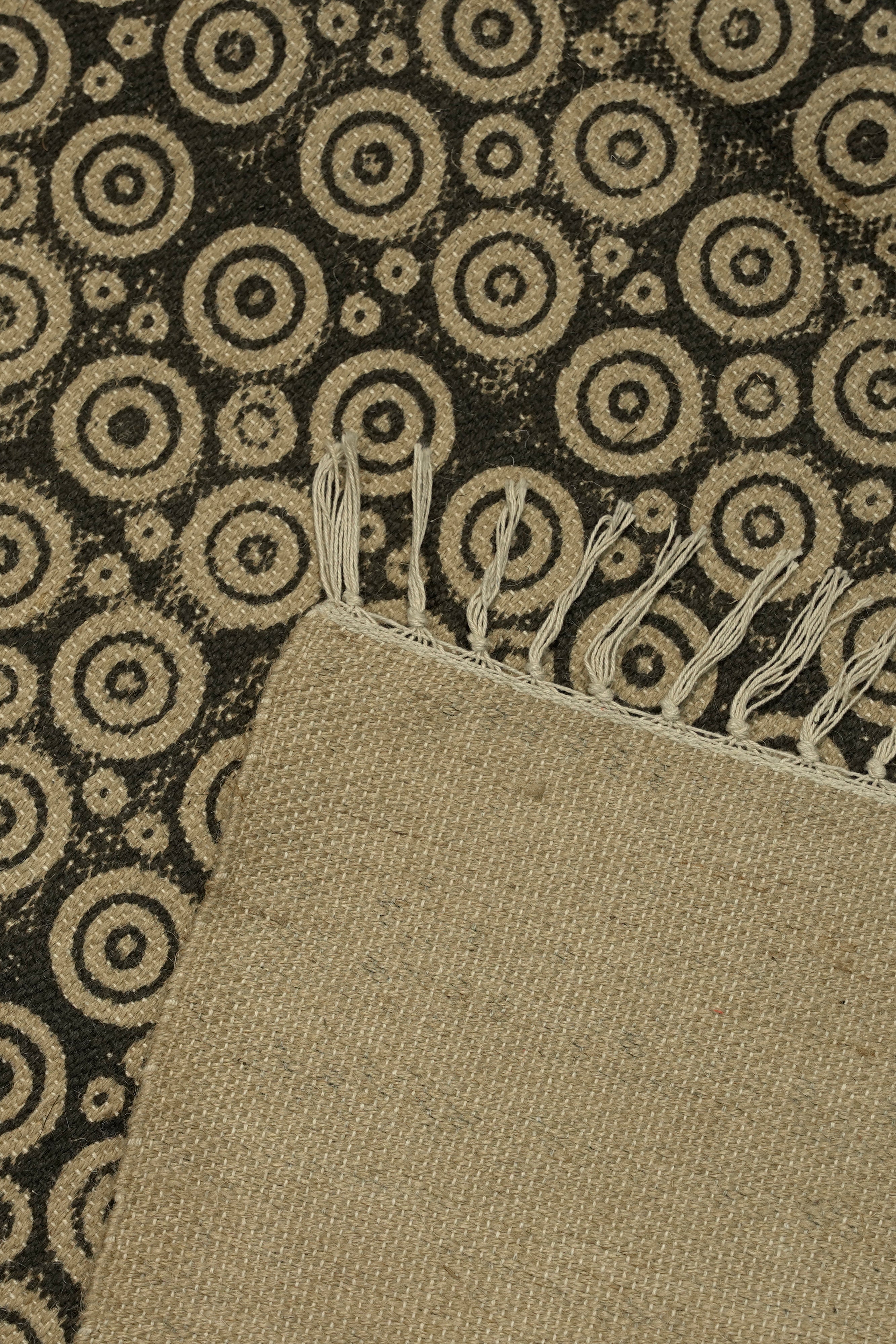 Tribal Circle Block-Printed Jute Rug – Olive & Sand