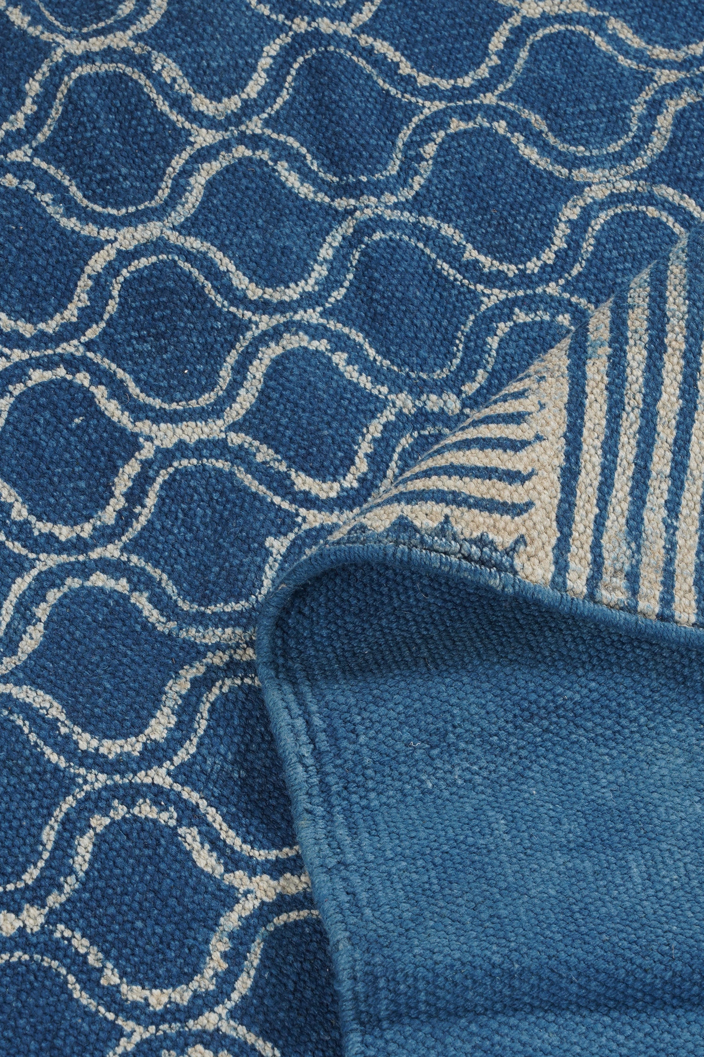 Indigo Trellis Border Hand Block Printed Rug