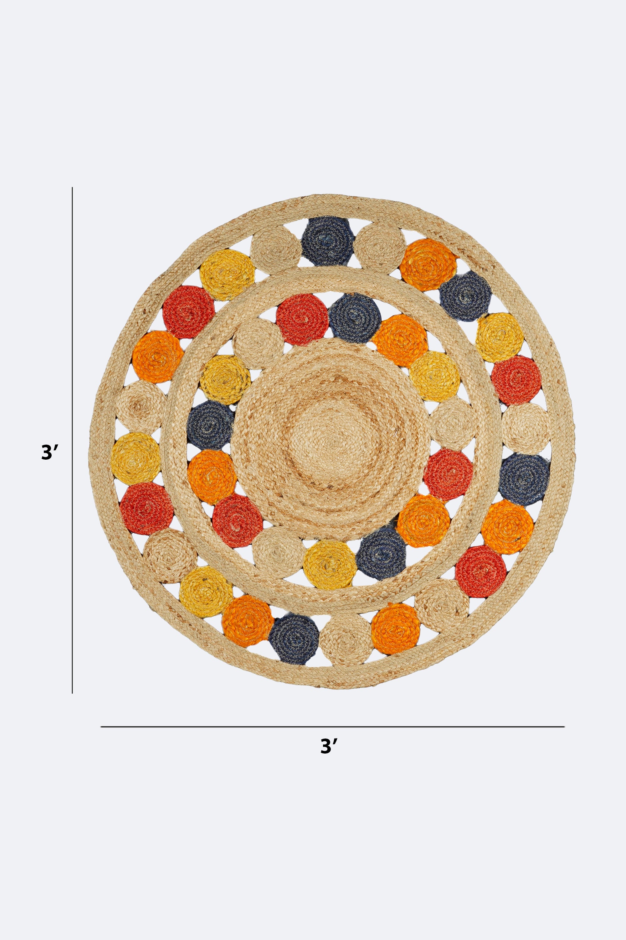 Multicolour Jute Circle Rug with Open Weave Design