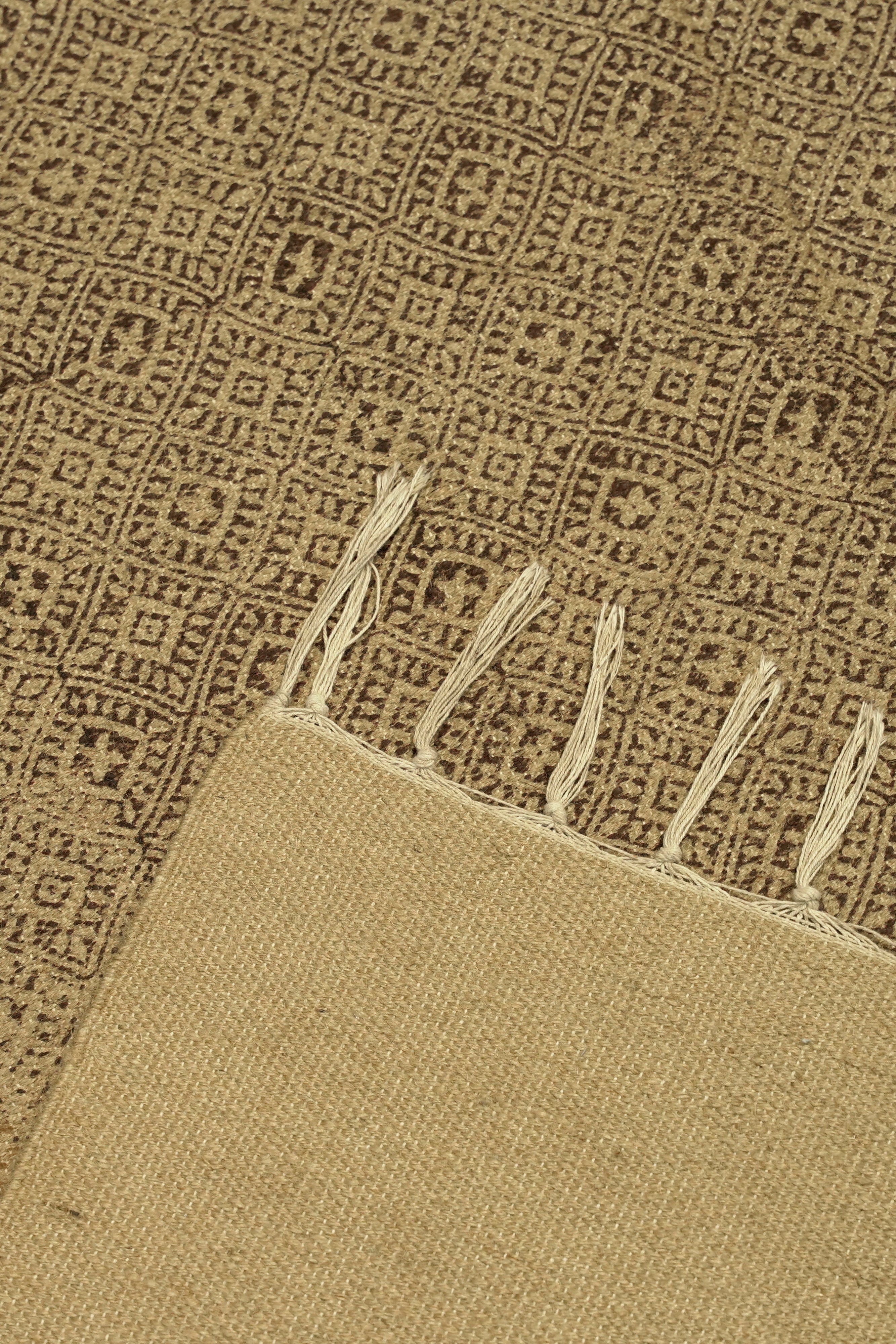 Paisley Border Block-Printed Jute Rug