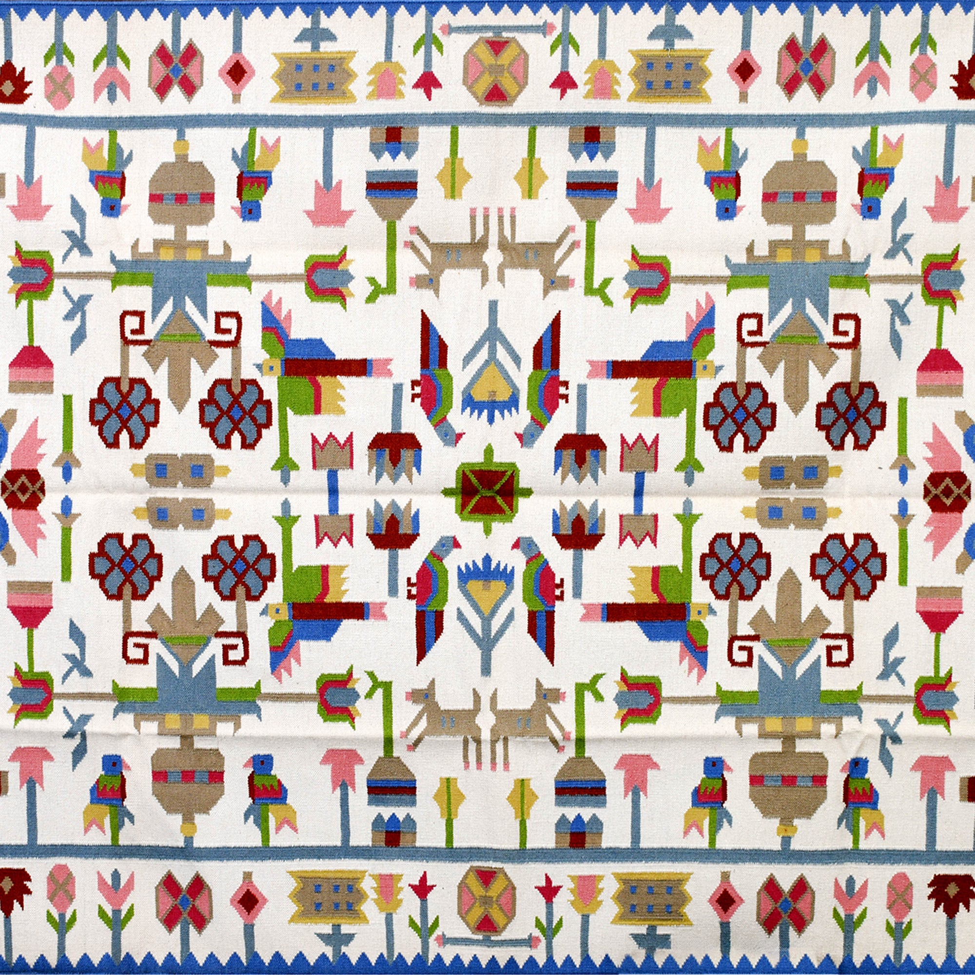 Handwoven Wool Rug – Safari Pictorial Dhurrie in Multicolor