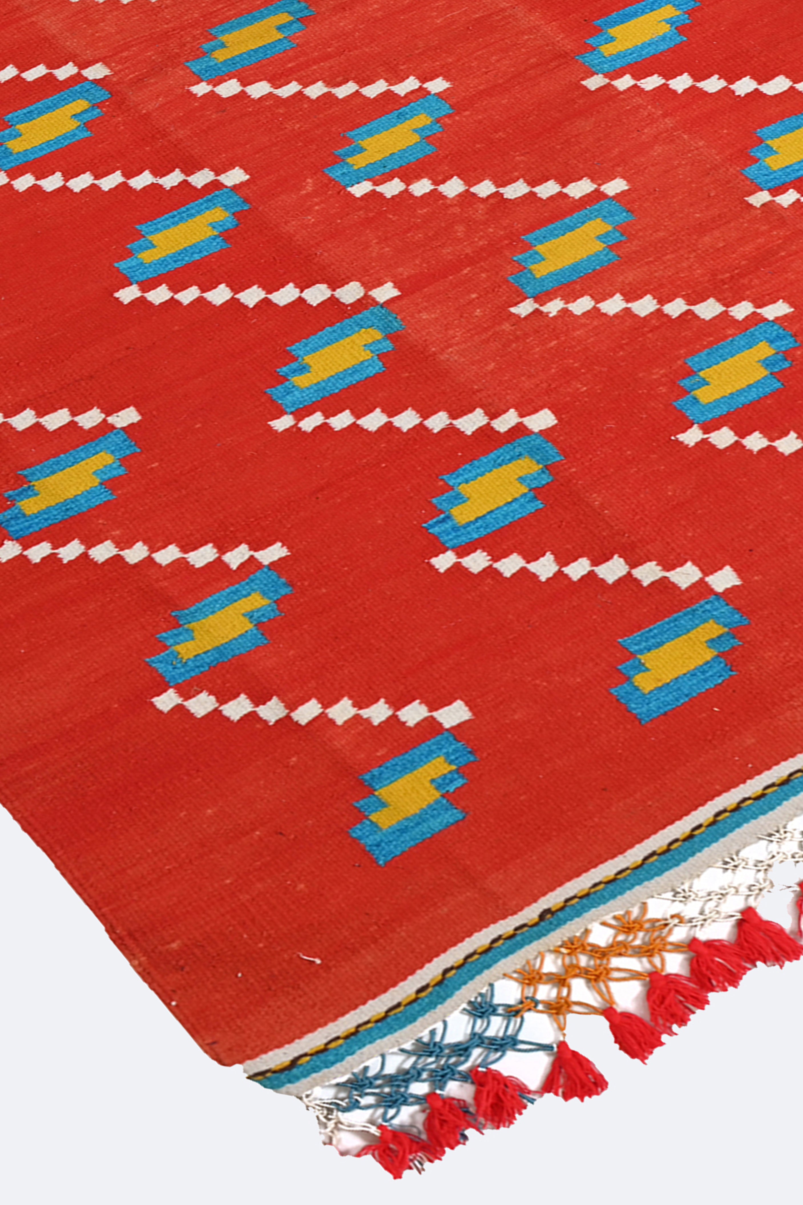 Red Cotton Handmade Punjabi Dhurrie