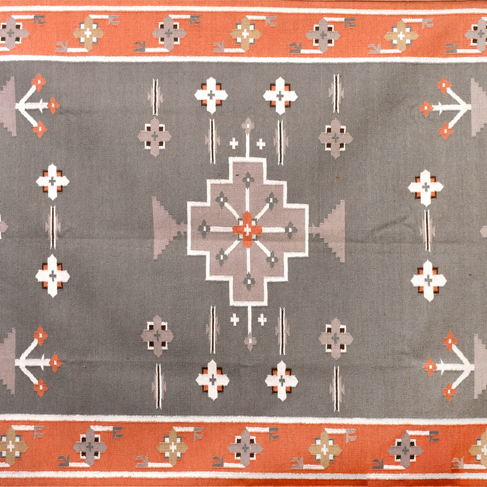 Handwoven Wool Rug – Large Gul Medallion with Terracotta Border
