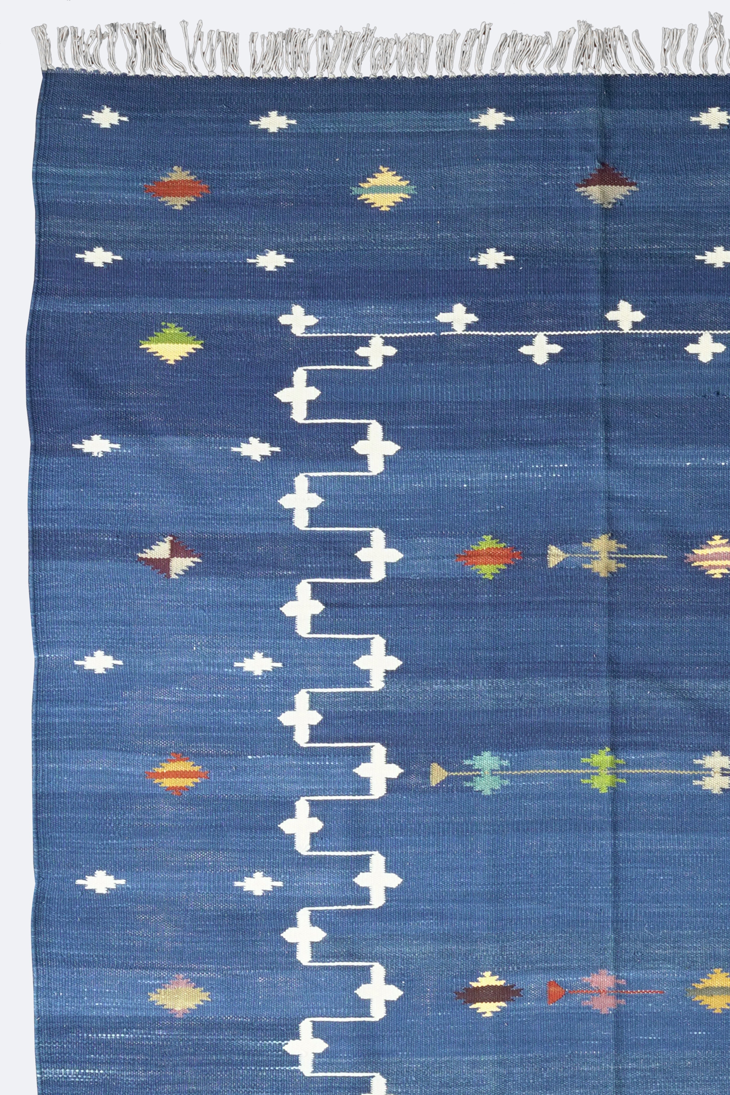 Blue Geometric Reversible Cotton Flatweave Rug