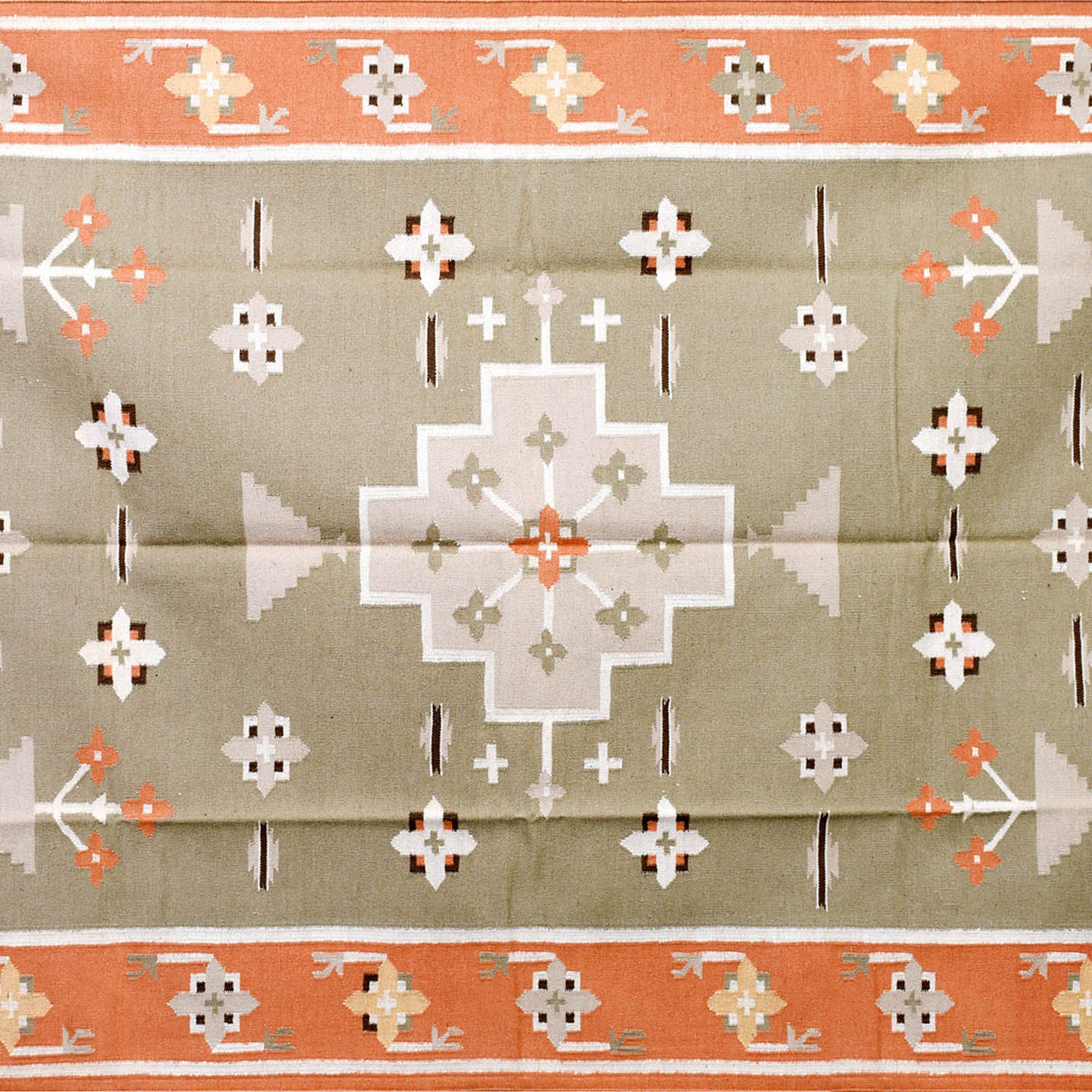 Handwoven Wool Rug – Pastel Medallion with Floral & Animal Motifs