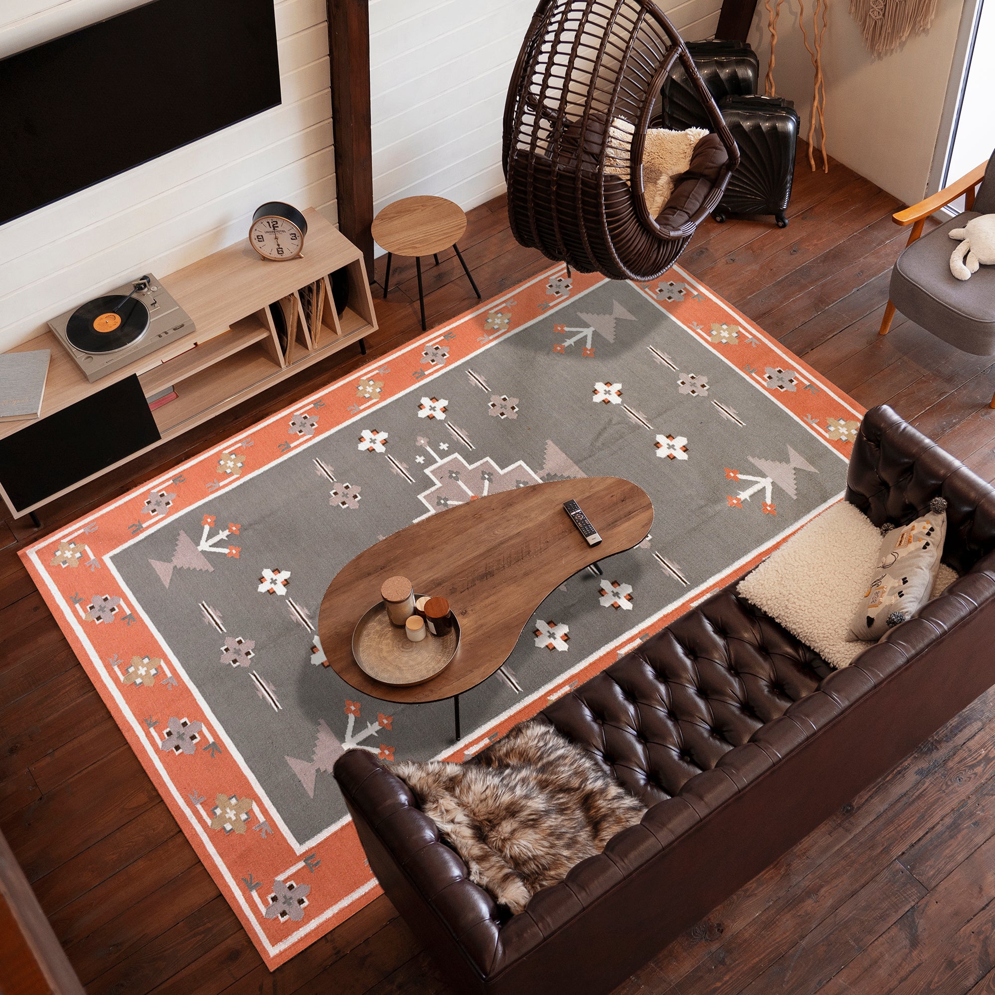 Handwoven Wool Rug – Large Gul Medallion with Terracotta Border