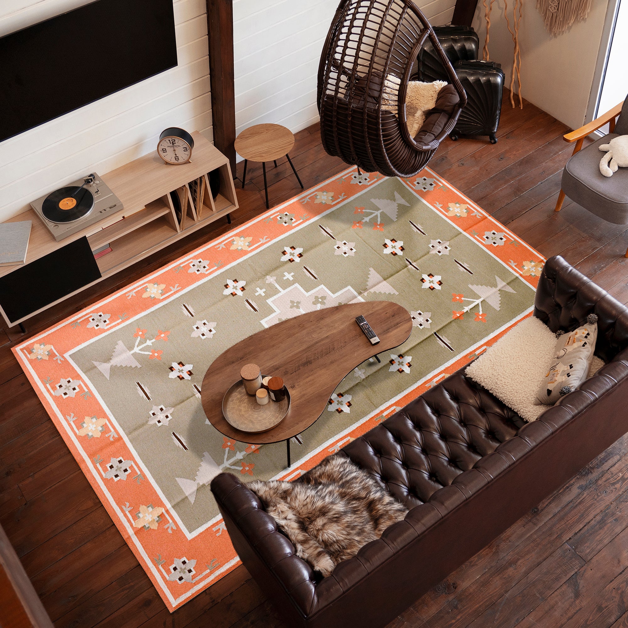 Handwoven Wool Rug – Pastel Medallion with Floral & Animal Motifs