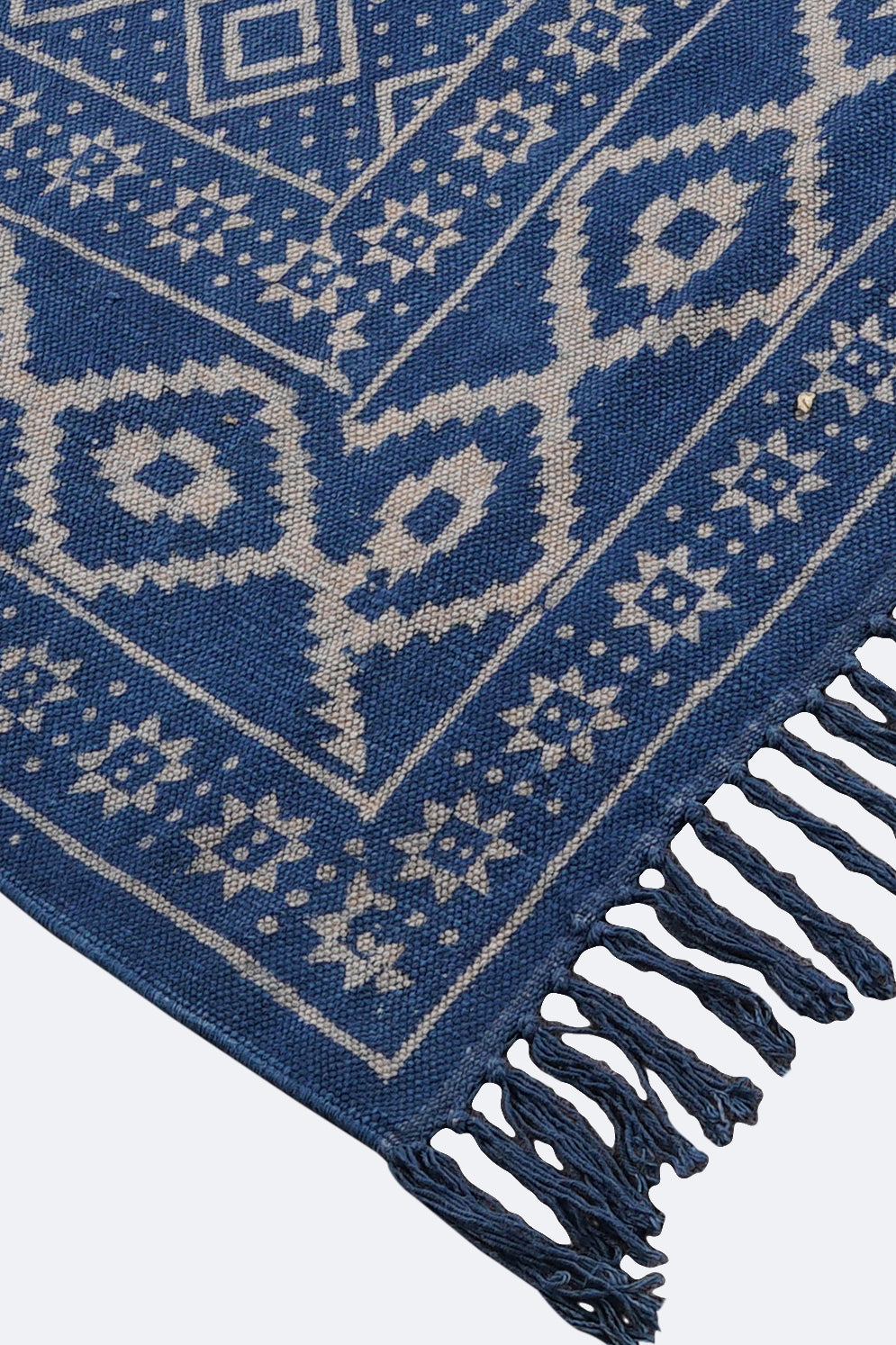 Indigo Diamond Frame Block Printed Rug