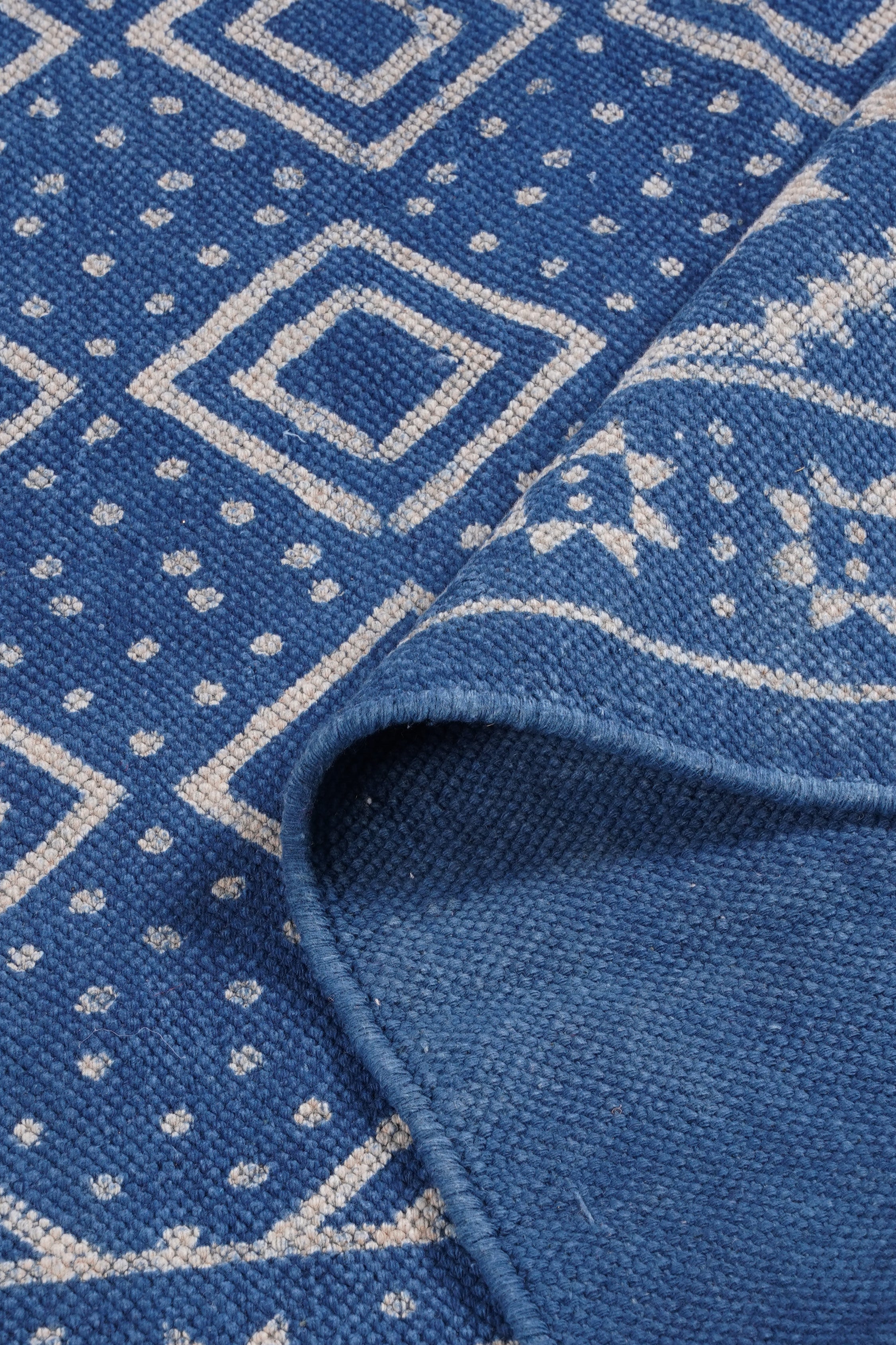Indigo Diamond Frame Block Printed Rug