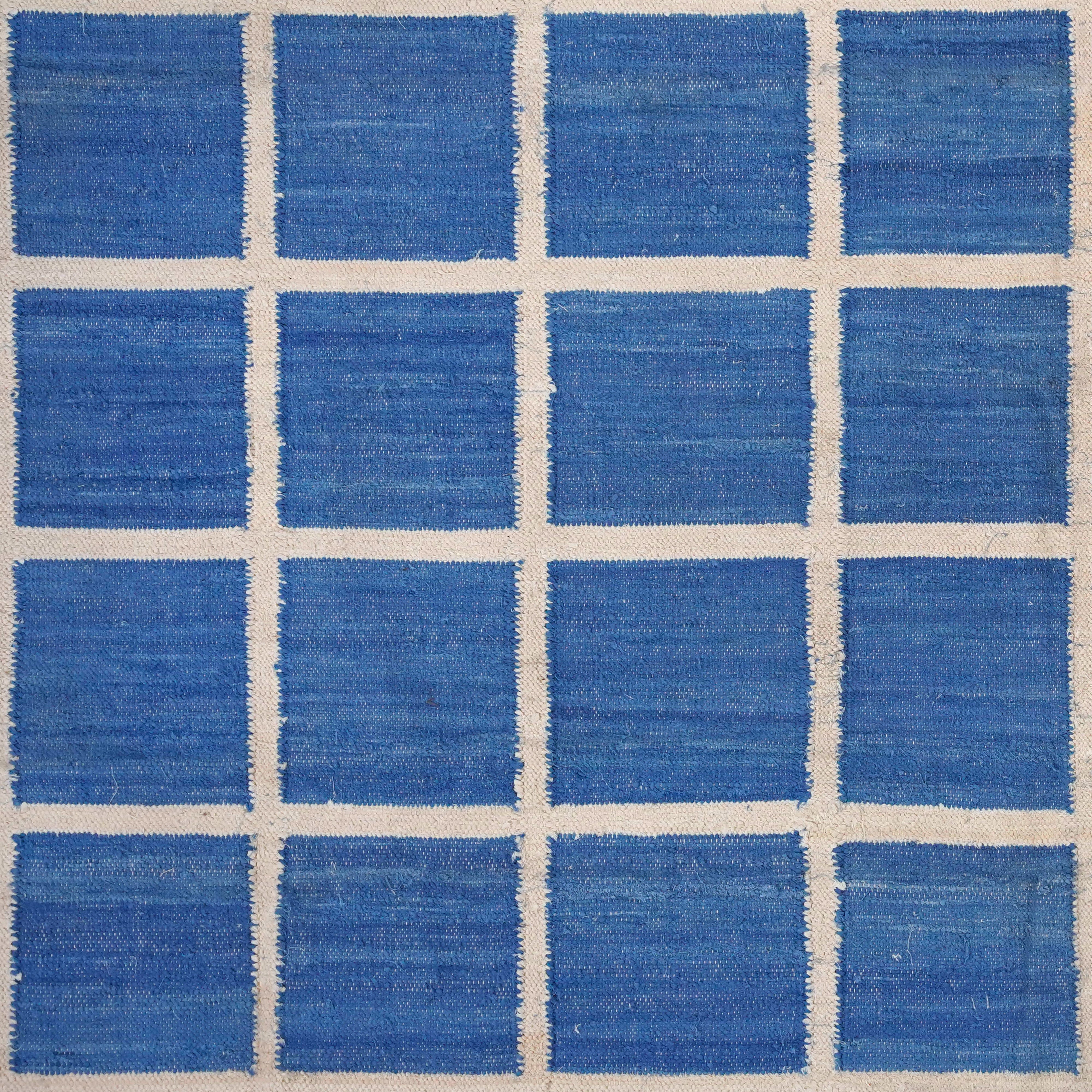 Handwoven Checkbox Rug for home in Cobalt Blue