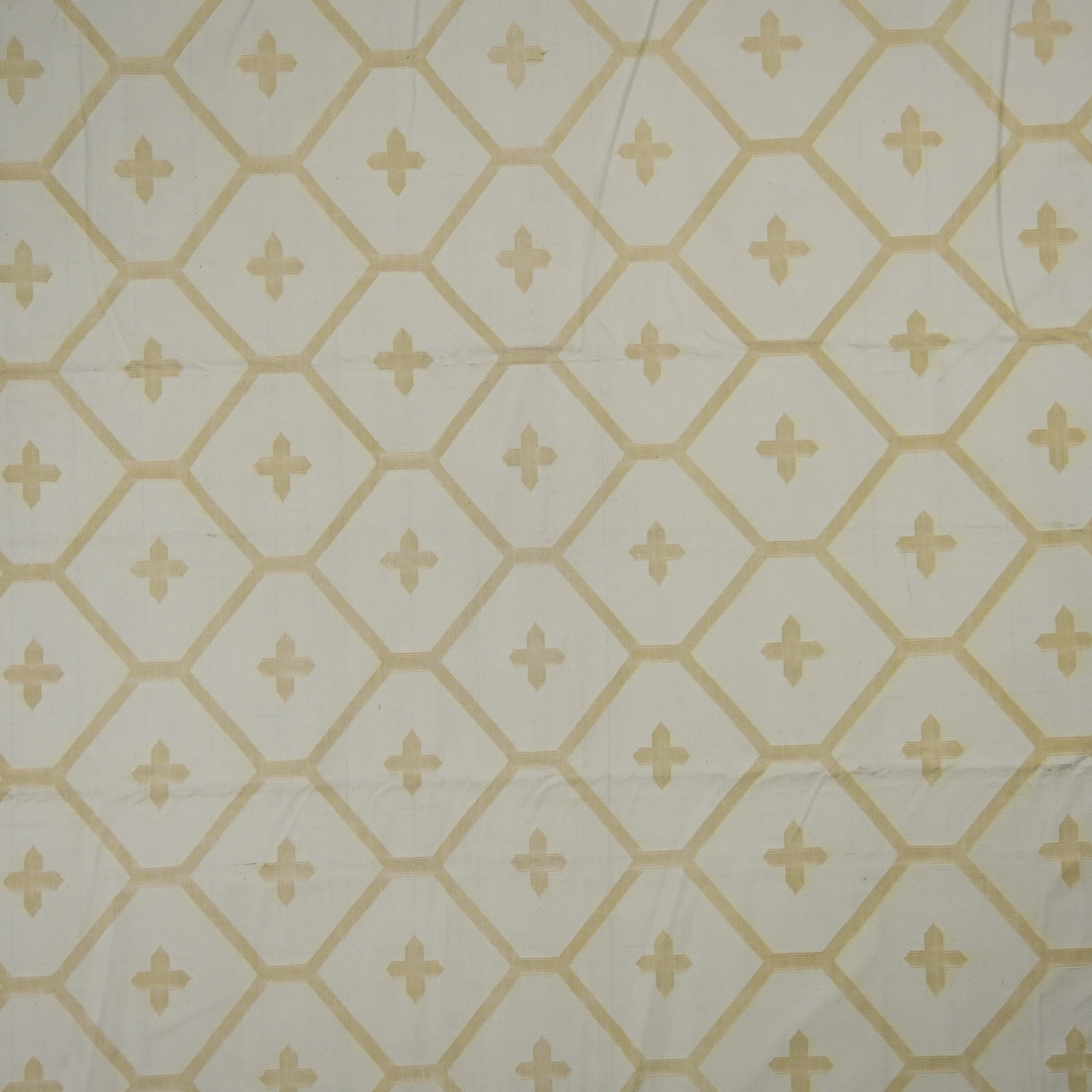 Jali Collection- Handwoven Cotton Rug for home in Soft Ivory and Golden Orche