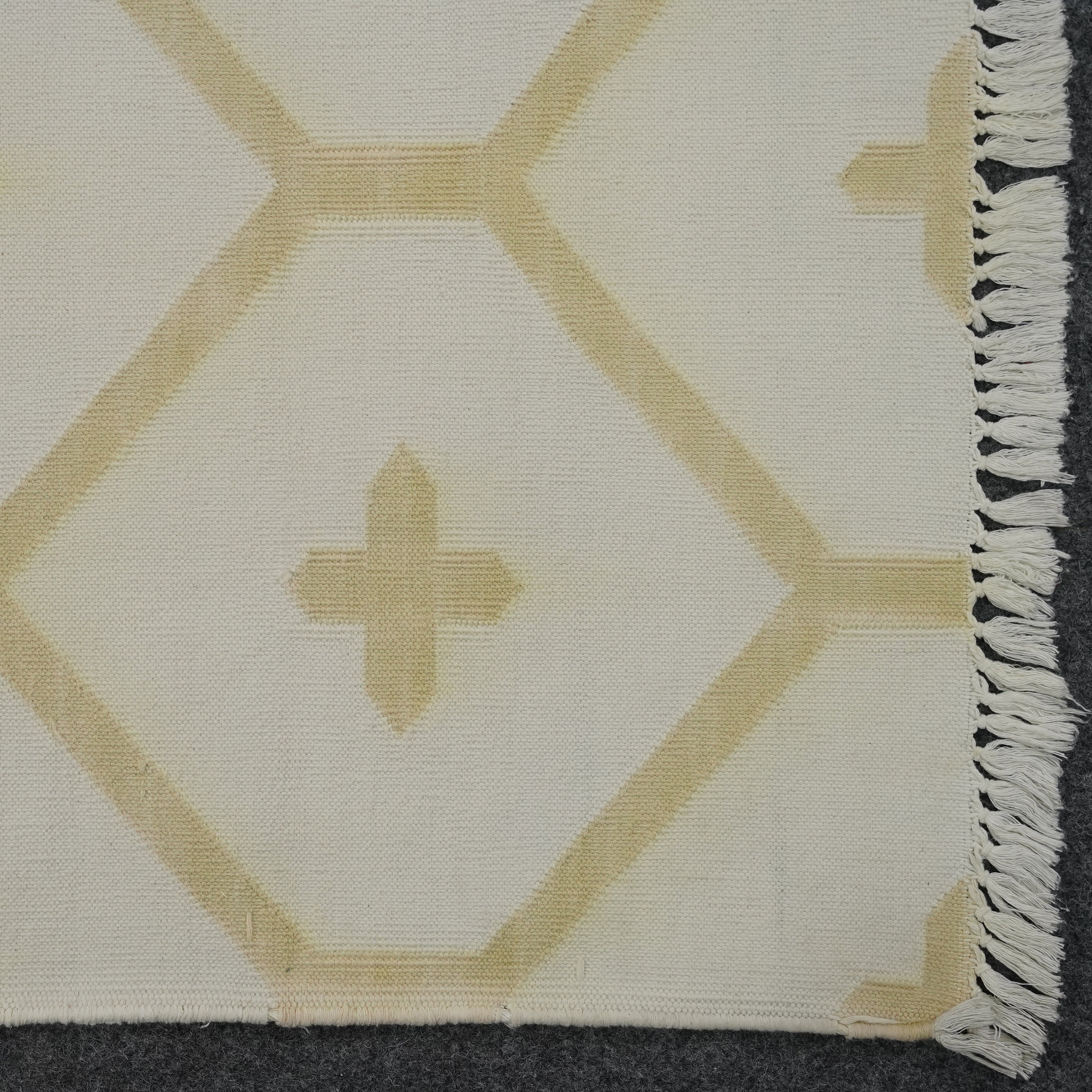Jali Collection- Handwoven Cotton Rug for home in Soft Ivory and Golden Orche