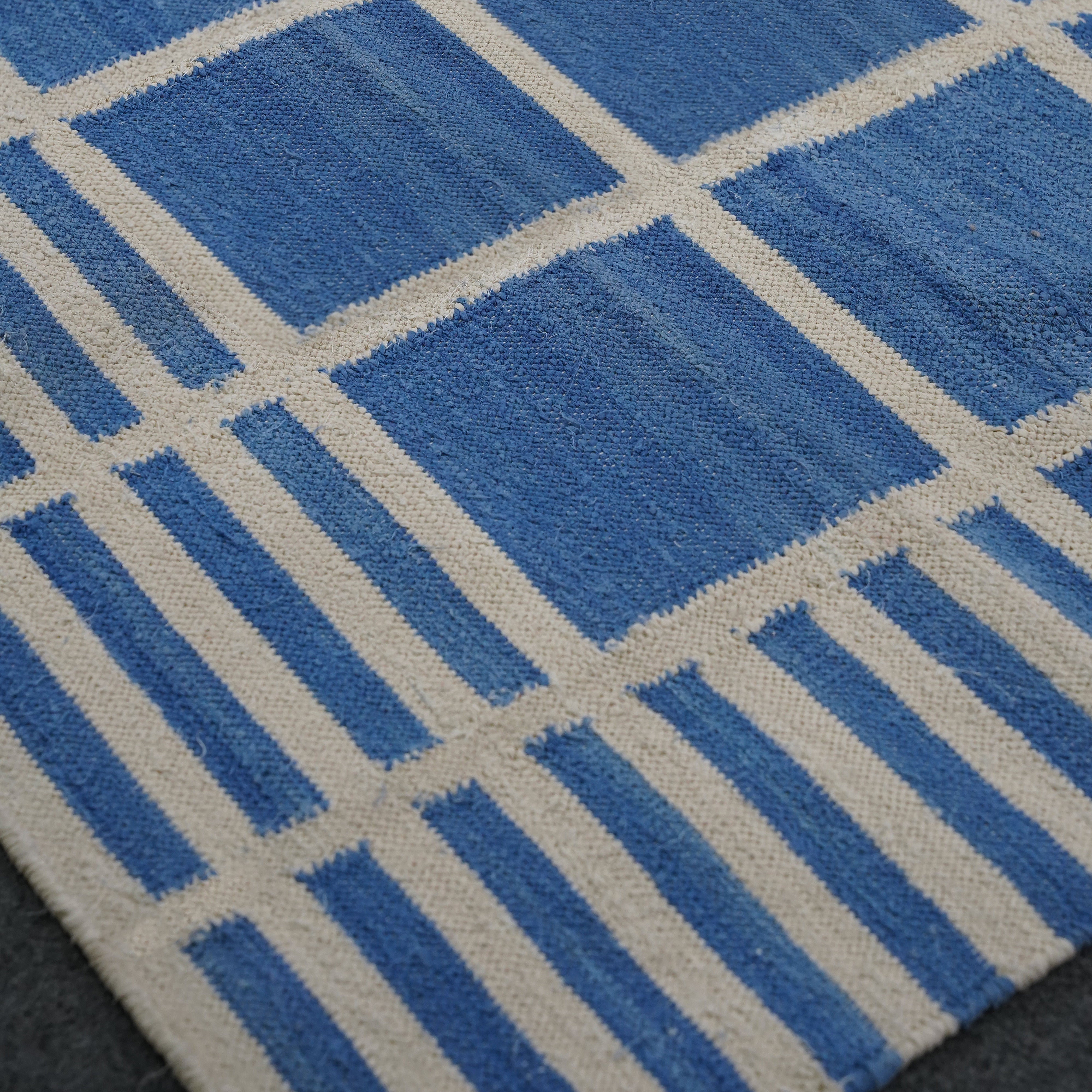 Handwoven Checkbox Rug for home in Cobalt Blue