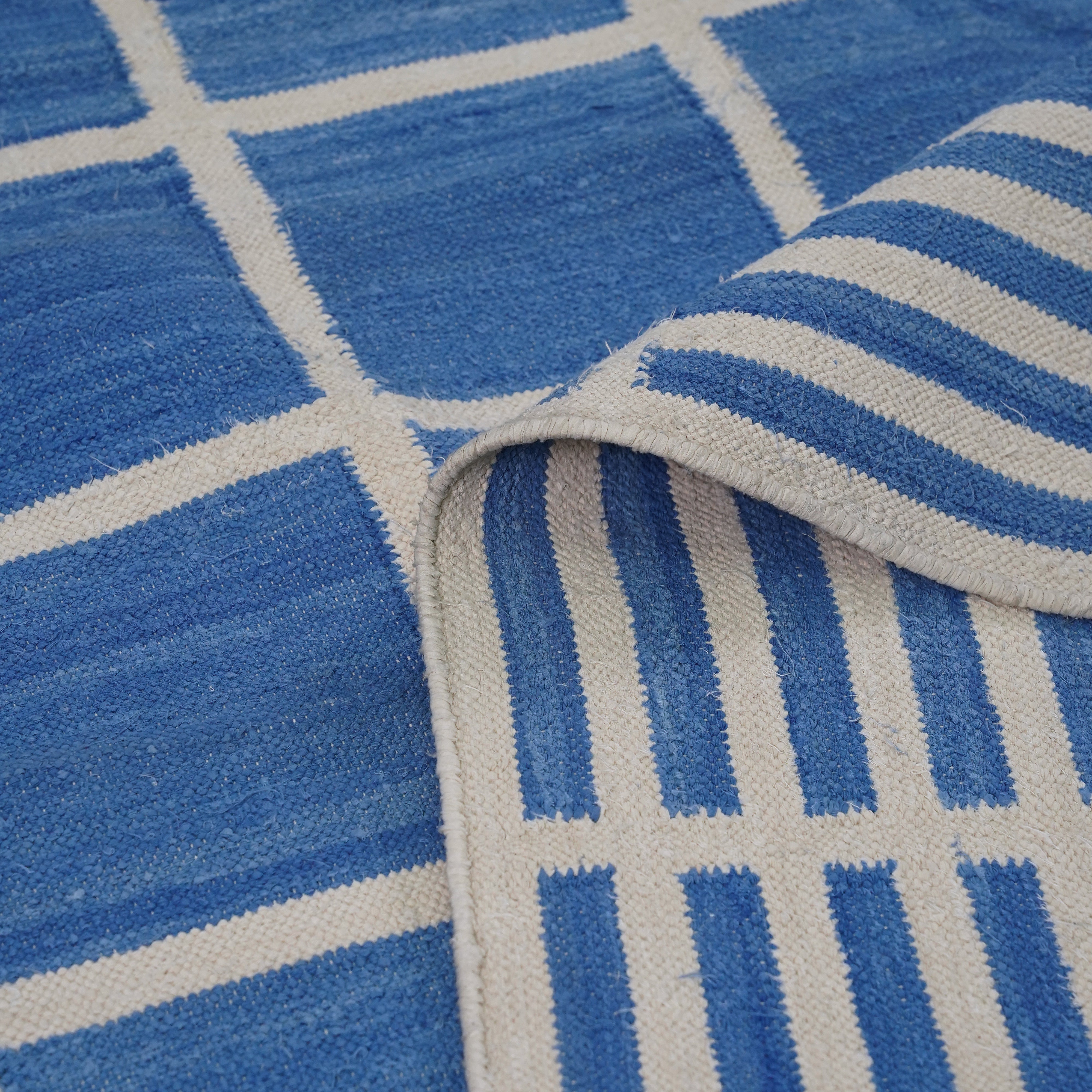 Handwoven Checkbox Rug for home in Cobalt Blue