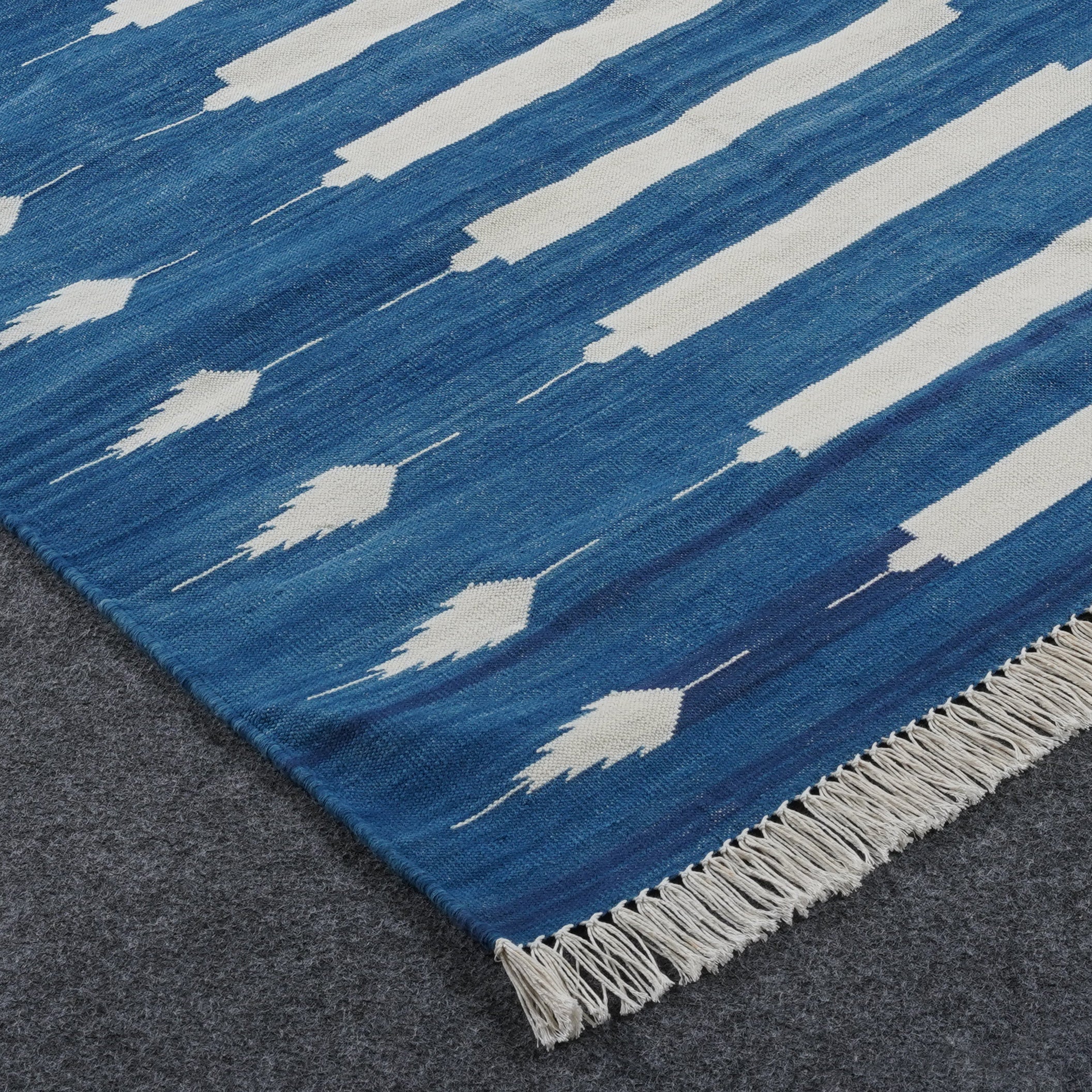 Bow and arrow collection Handwoven Stripped Dhurrie – Cotton in Indigo blue