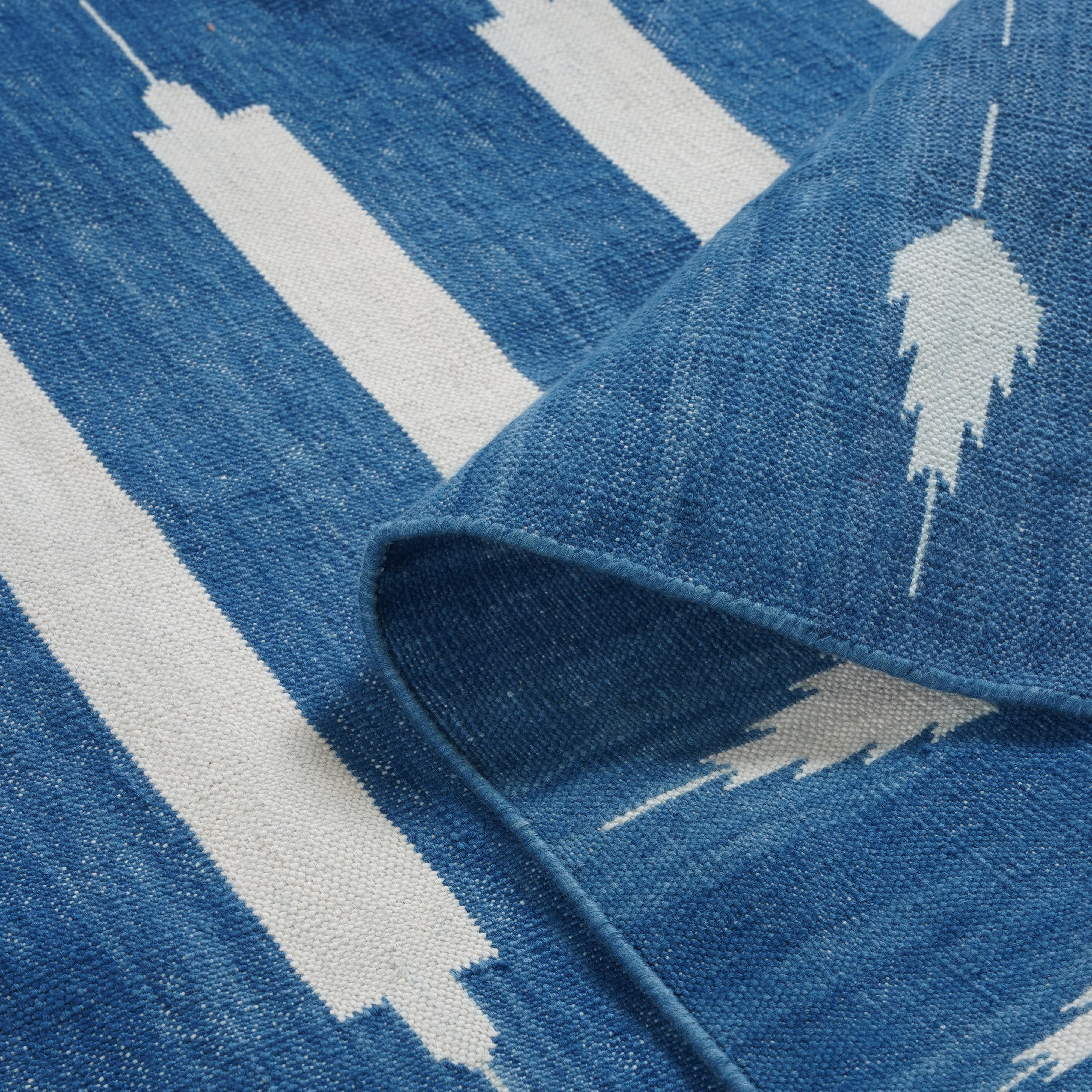 Bow and arrow collection Handwoven Stripped Dhurrie – Cotton in Indigo blue