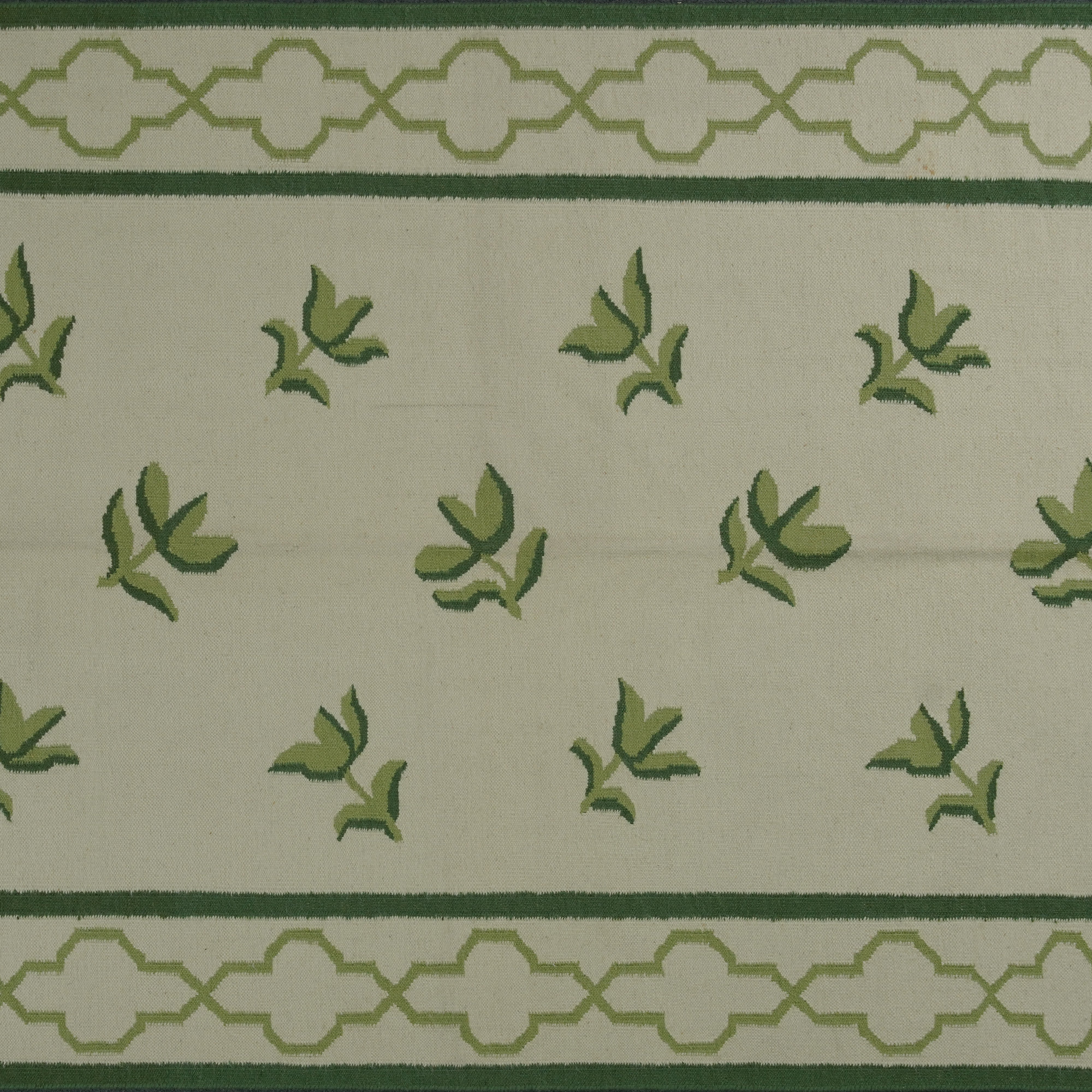 Handwoven Floral Rug with flower motif in Greem
