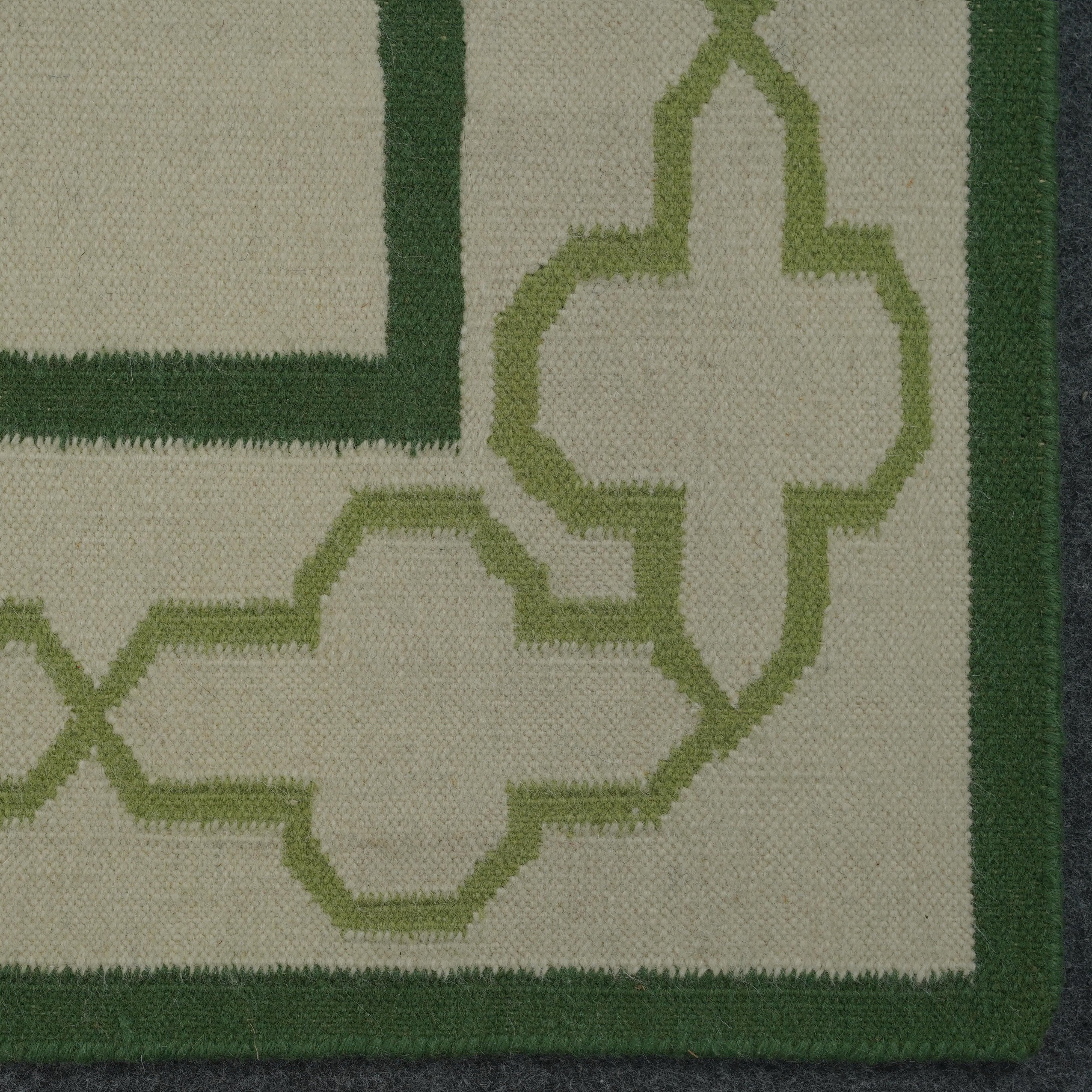 Handwoven Floral Rug with flower motif in Greem