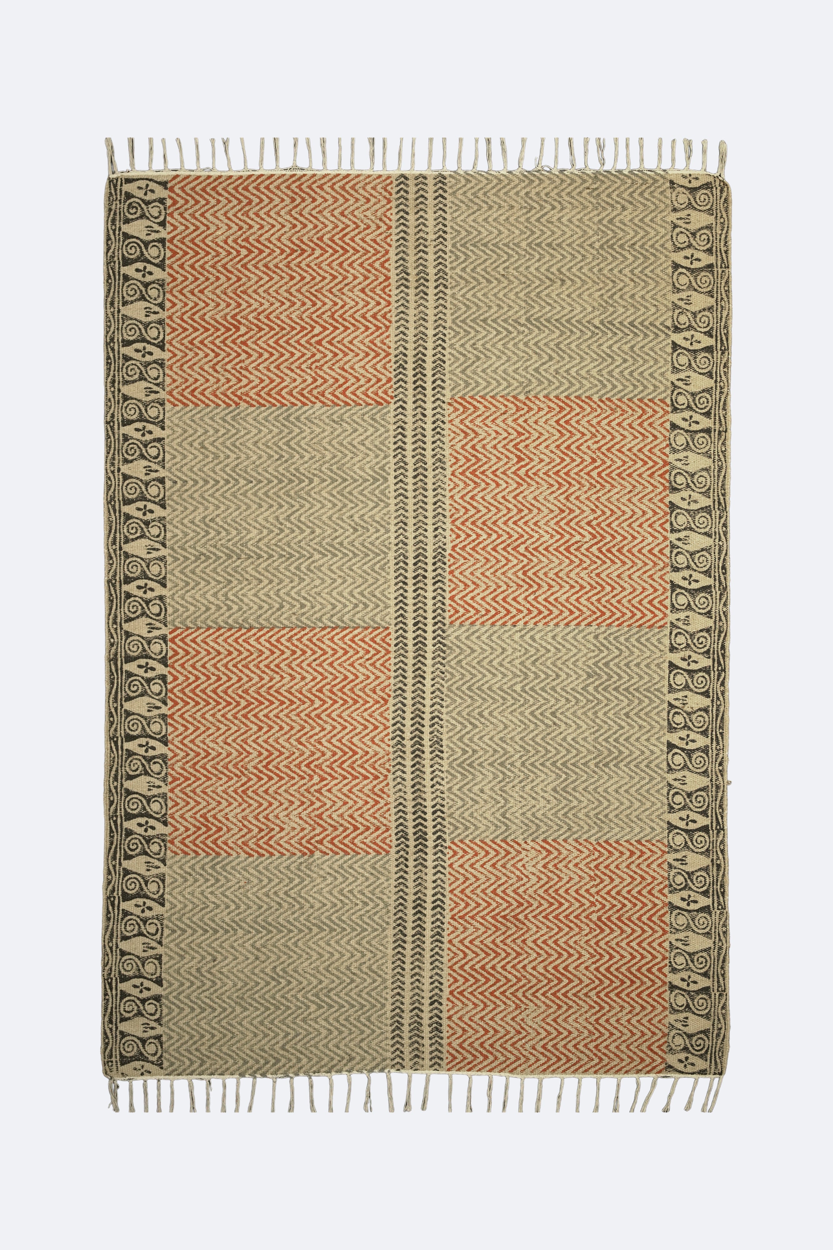 Chevron Block Patch Jute Rug – Terracotta & Black
