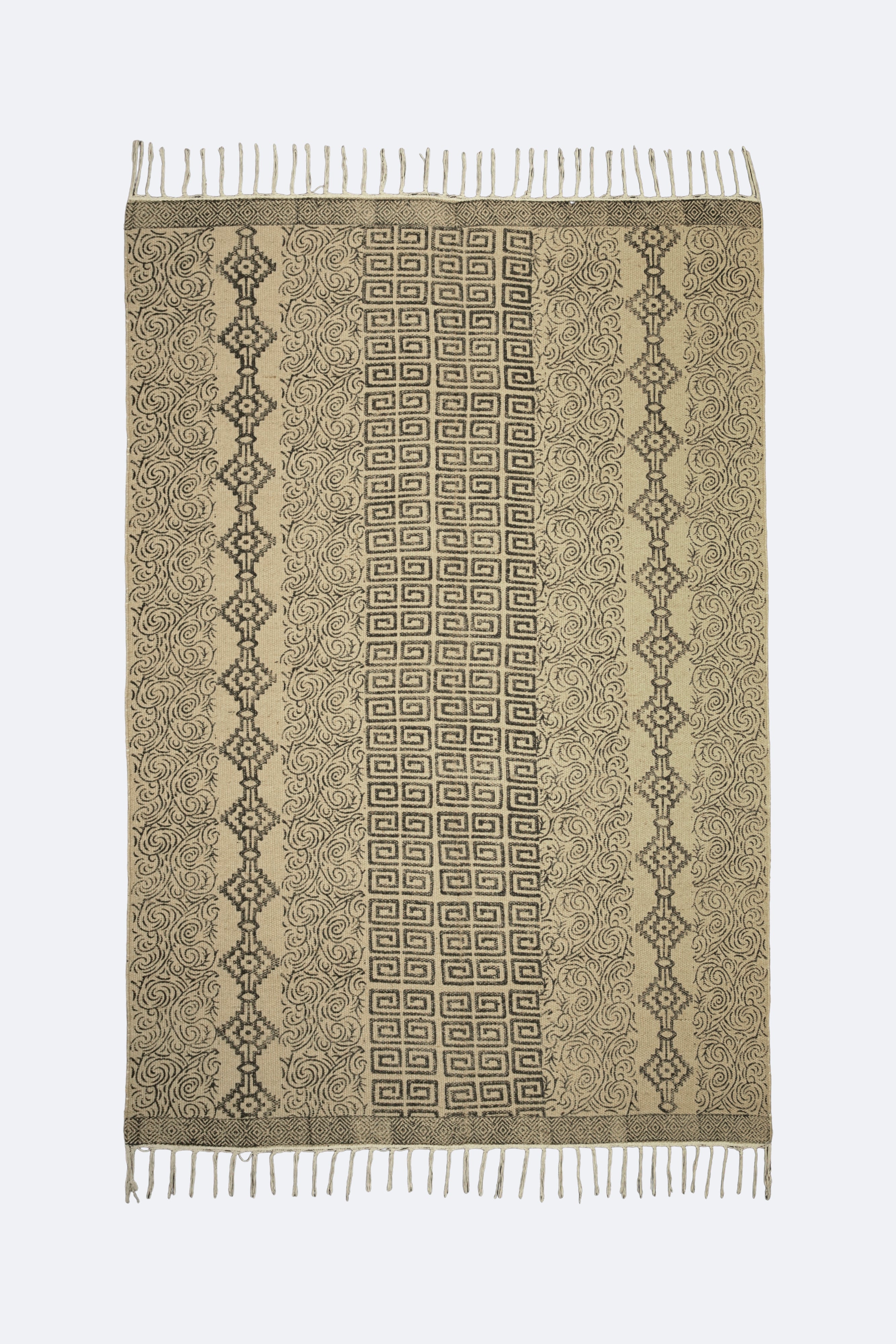 Geometric & Swirl Block Jute Rug – Charcoal on Natural