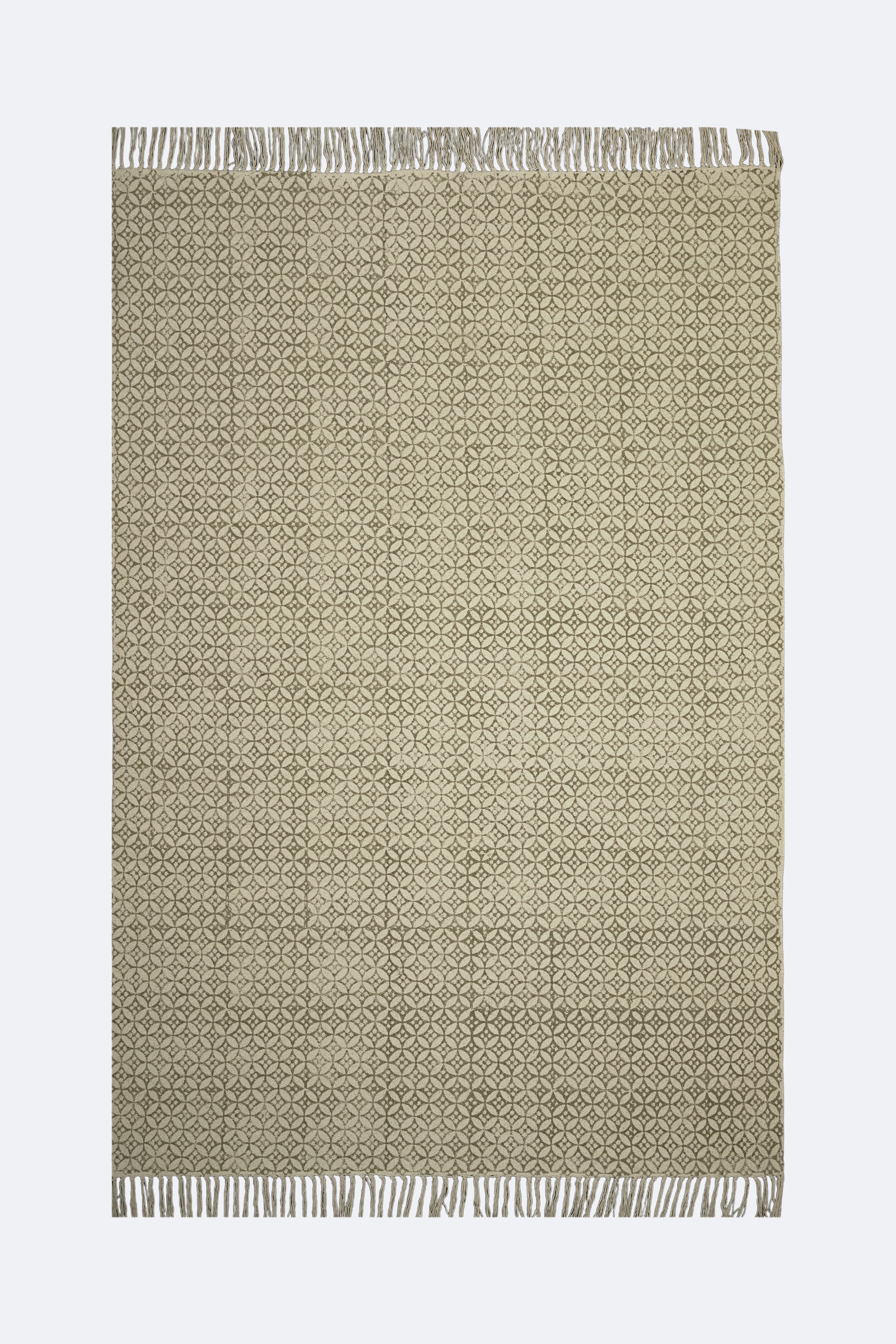 Geometric Lattice Handblock Jute Rug