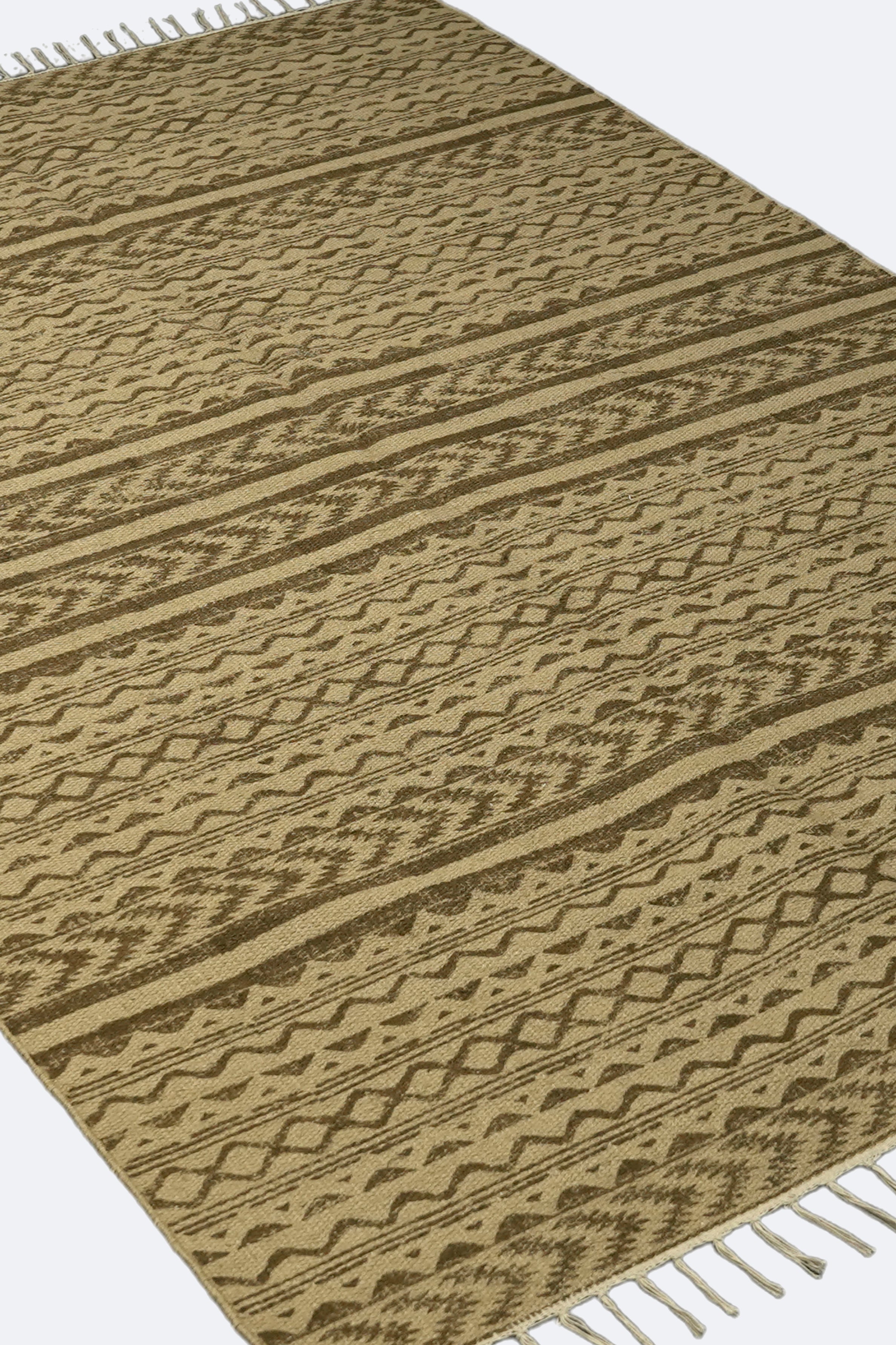 Tribal Stripe Block-Printed Jute Rug – Sand & Brown