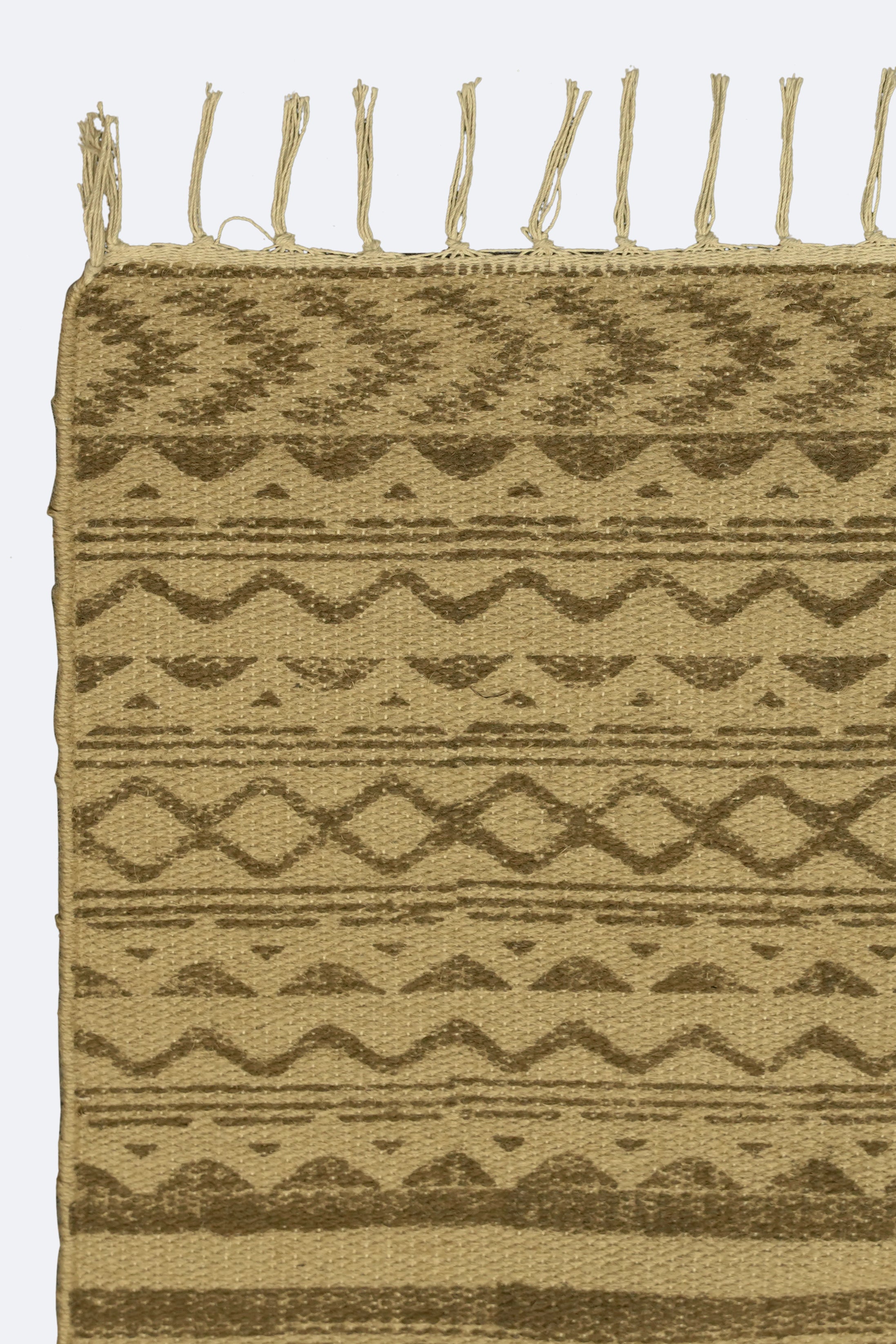 Tribal Stripe Block-Printed Jute Rug – Sand & Brown