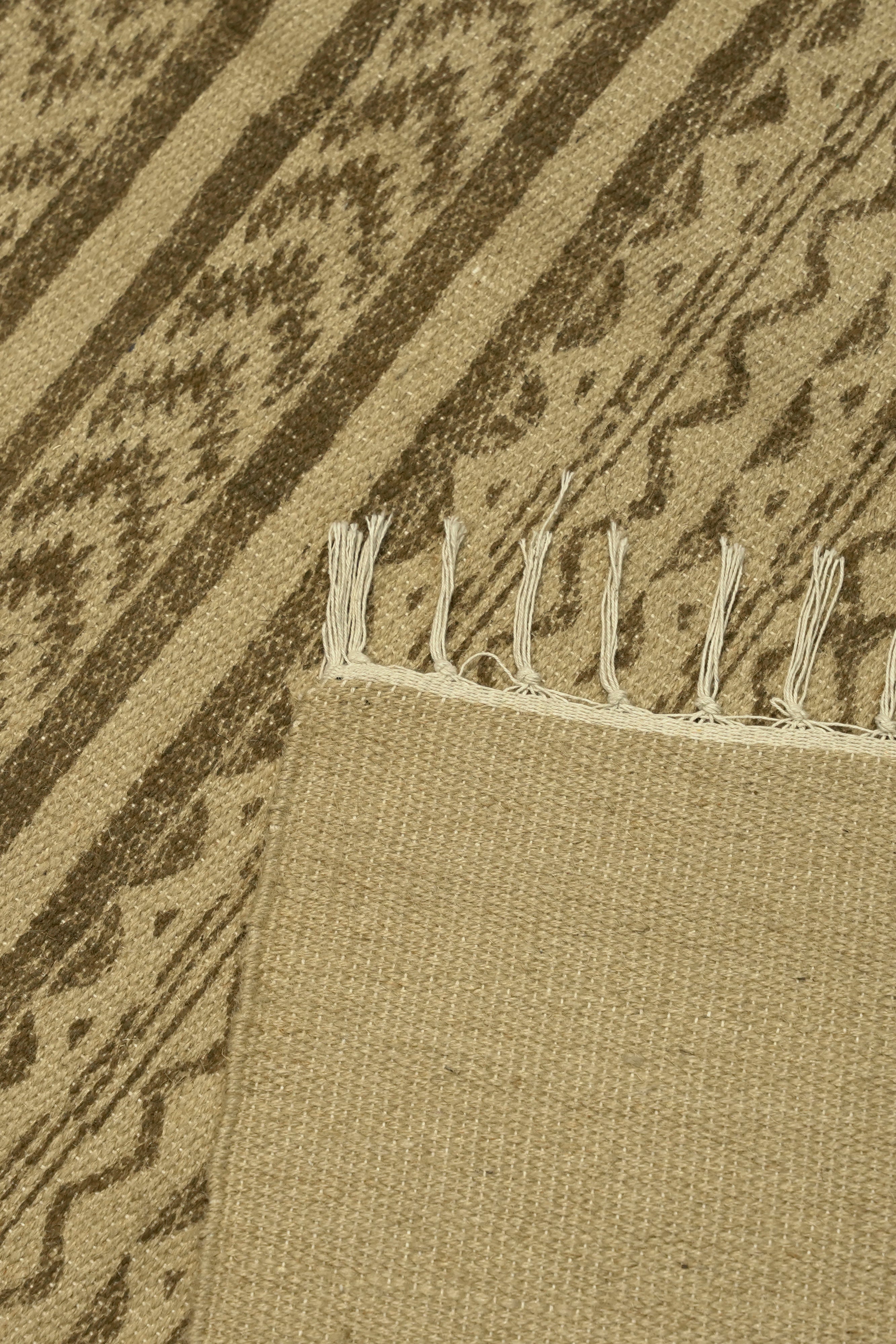 Tribal Stripe Block-Printed Jute Rug – Sand & Brown