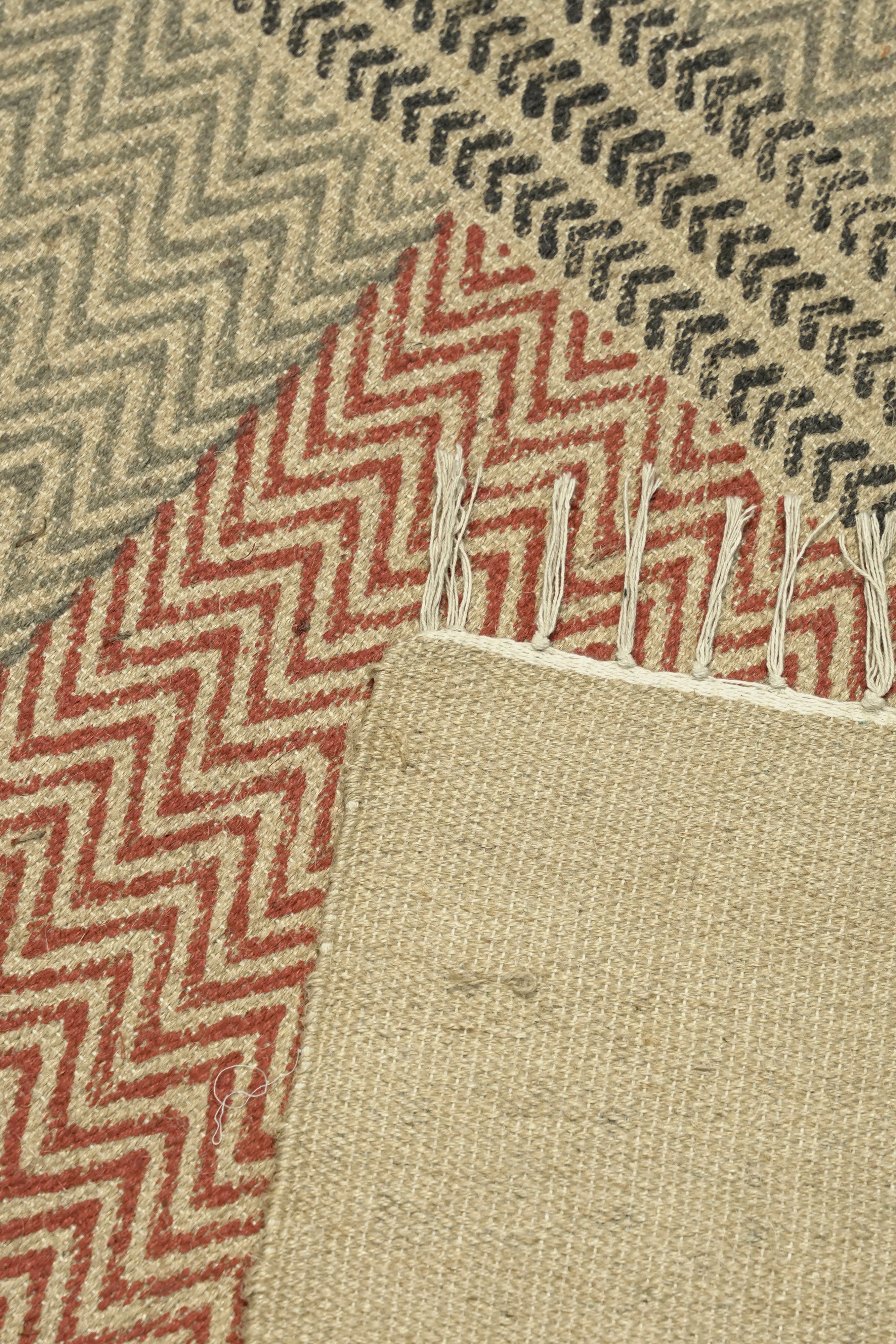 Chevron Block Patch Jute Rug – Terracotta & Black