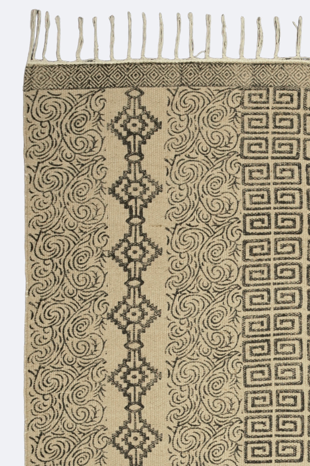 Geometric & Swirl Block Jute Rug – Charcoal on Natural