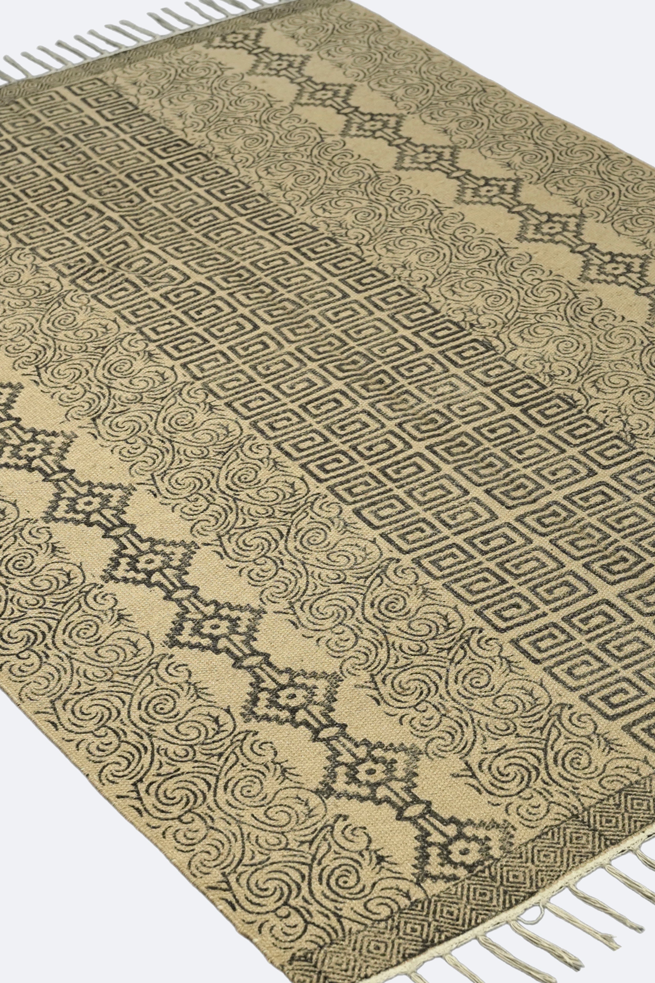 Geometric & Swirl Block Jute Rug – Charcoal on Natural