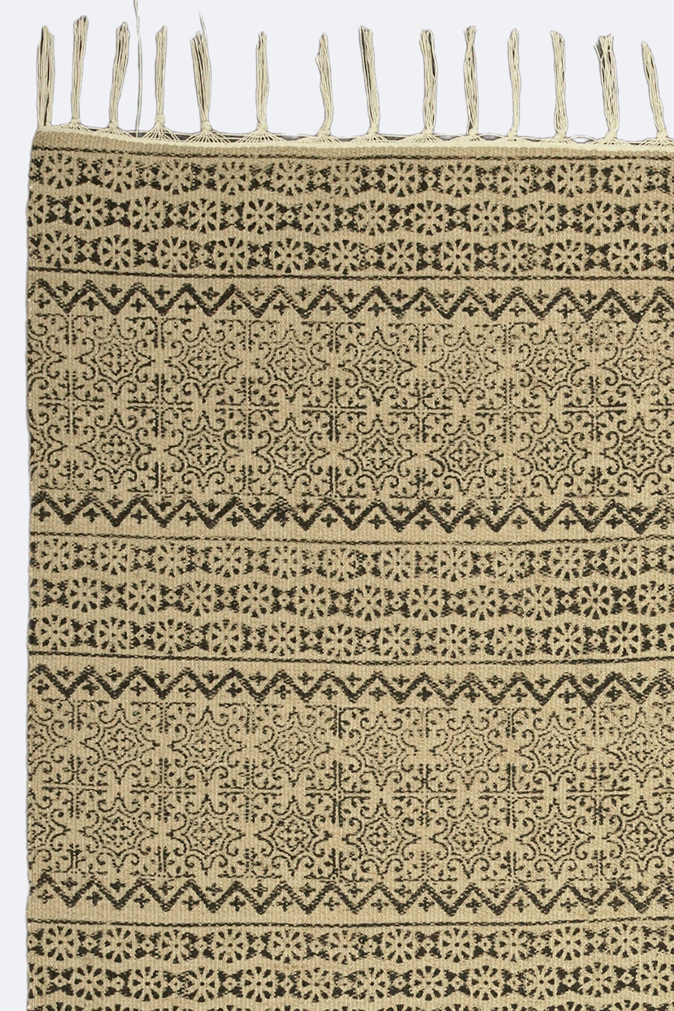 Classic Lattice Block Jute Rug – Charcoal & Natural